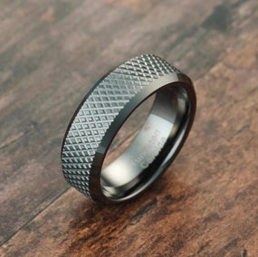 100S JEWELRY Gunmetal Knurl Tungsten Rings with Knurling Diamond Pattern Men Wedding Band 8mm wide Hypoallergenic Size 6-16 Father??s Day