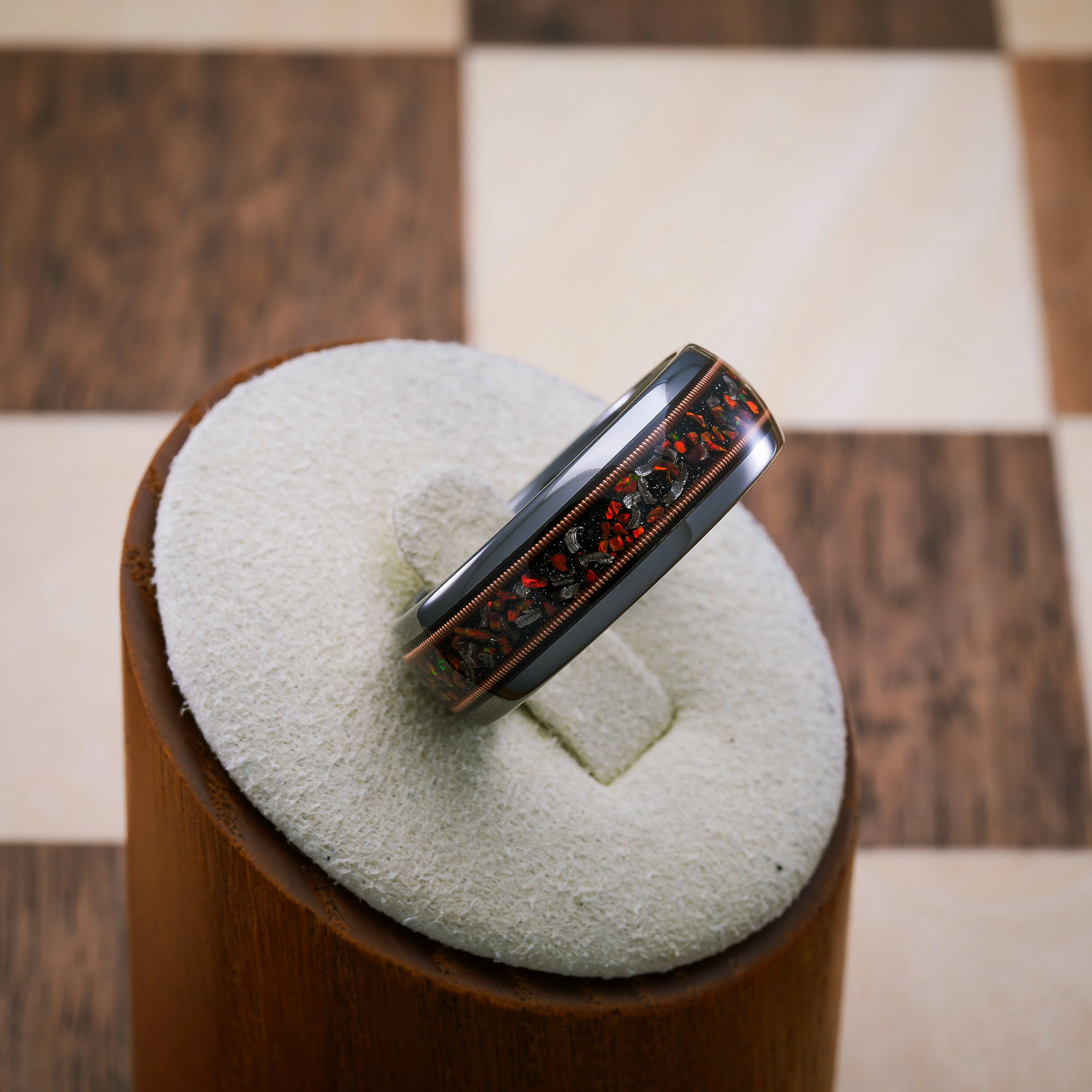 100S JEWELRY Gunmetal Tungsten Rings For Men Guitar Meteorite Opal Inlay Wedding Promise Engagement Band Size 6-16 Graceful Present Gorgeous Design