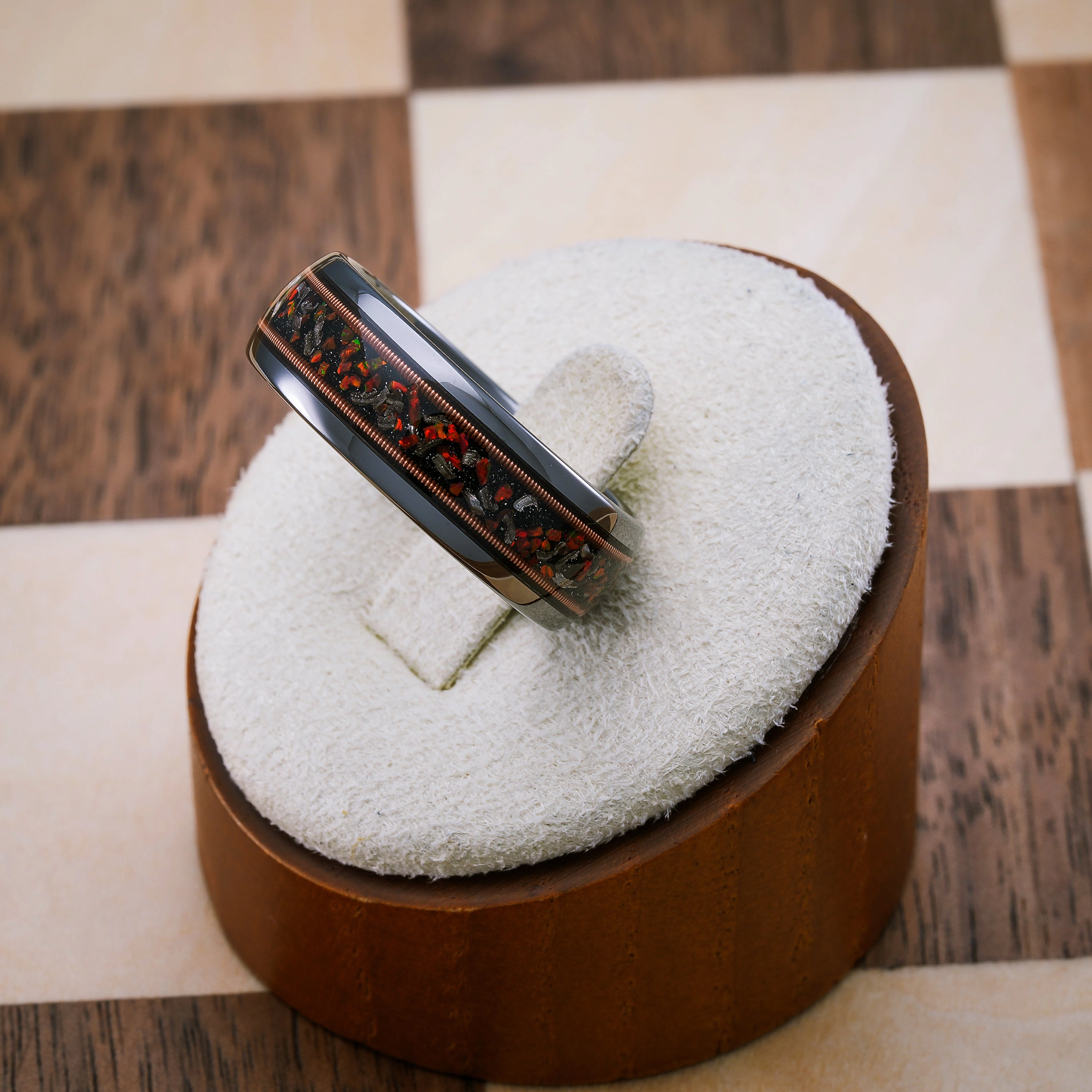 100S JEWELRY Gunmetal Tungsten Rings For Men Guitar Meteorite Opal Inlay Wedding Promise Engagement Band Size 6-16 Stylish Expression Fresh Accent