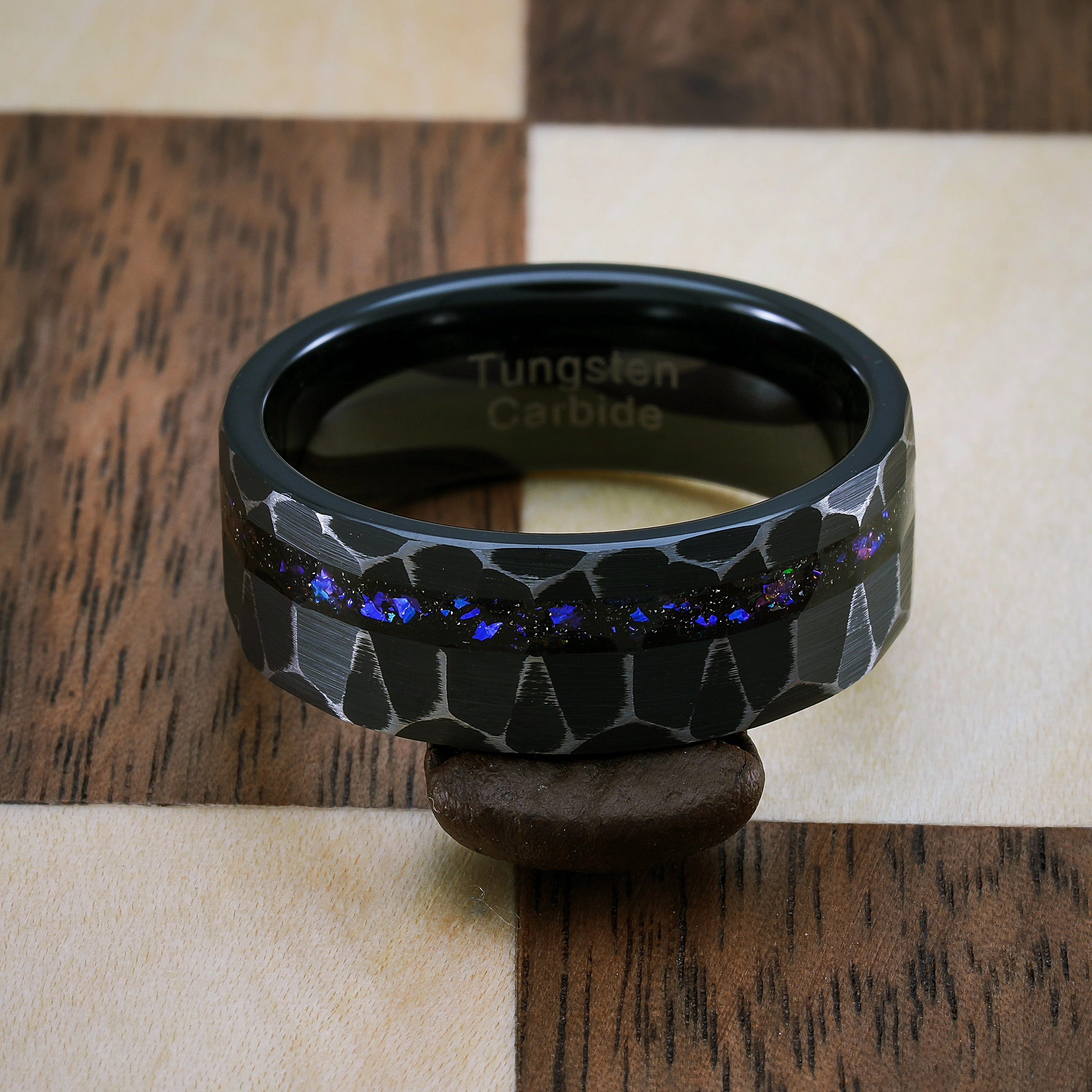 Unique Present Balanced Form 100S JEWELRY Men's Rustic Black Tungsten Ring with Orion Nebula Galaxy Design Hammered Finish Wedding and Engagement Band Sizes 6-16