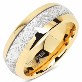 Prototype Model 100S JEWELRY Mens Wedding Bands Tungsten Gold Rings Comfort Fit Imitated Meteorite Inlaid 5-16 with Half Sizes