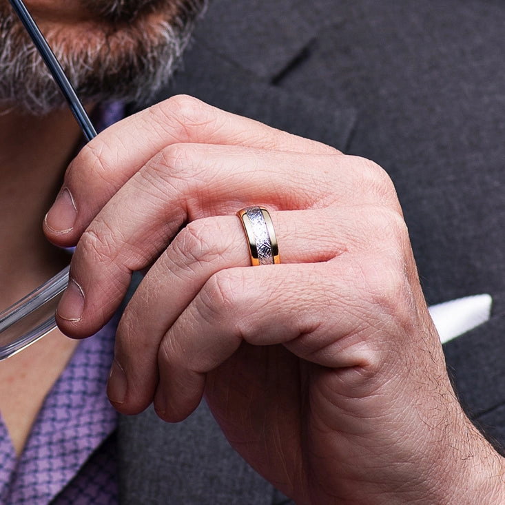 Chic Statement Functional Style 100S JEWELRY Mens Wedding Bands Tungsten Gold Rings Comfort Fit Imitated Meteorite Inlaid 5-16 with Half Sizes