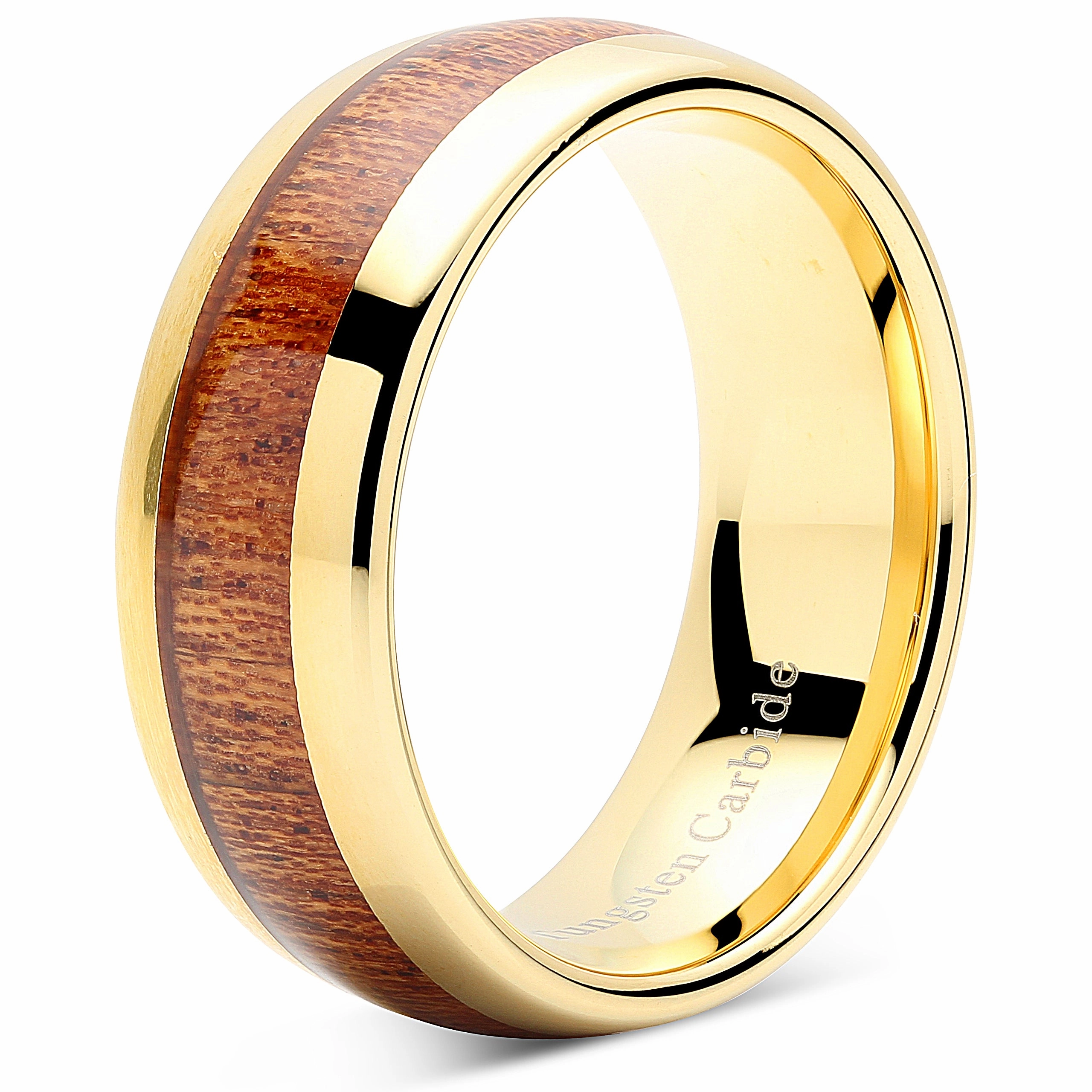 100S JEWELRY Mens Womens Wedding Bands Tungsten Rings Koa Wood Inlay 14k Gold Plated Size 6-16 Father??s Day