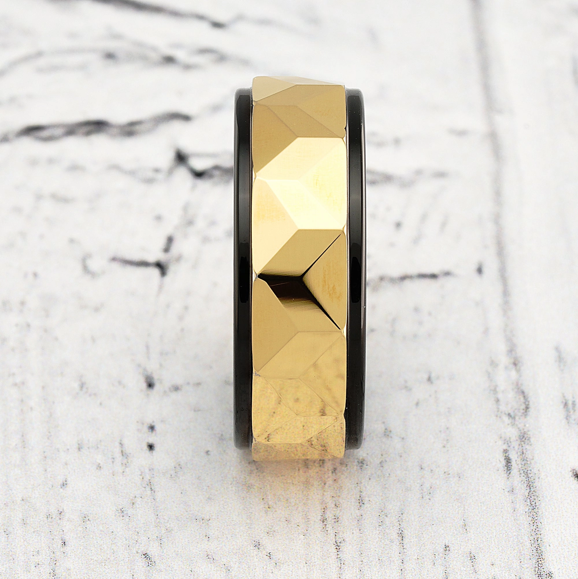 Artistic Symbol 100S JEWELRY Personalized Engraved Faceted Tungsten Rings For Men Gold Polish Black Step Edge Sizes 6-16