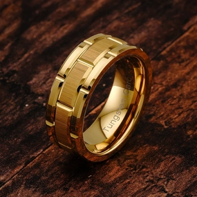 Series Item 100S JEWELRY Tungsten Ring for Men Wedding Band Gold Brick Pattern Brushed Beveled Edge Size 6-16