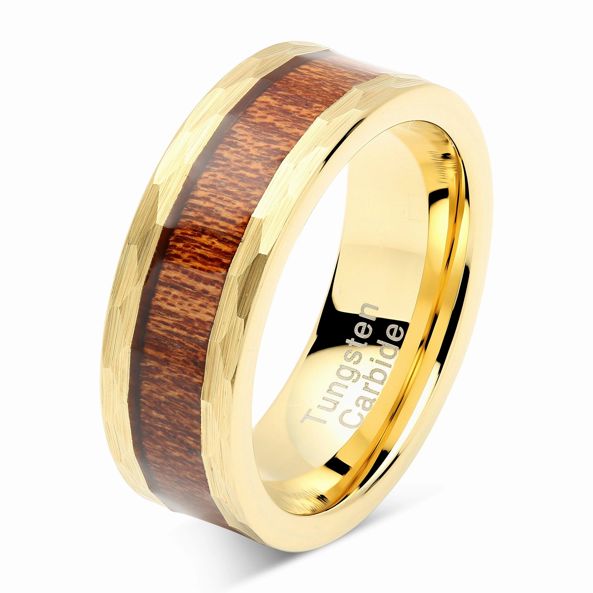 100S JEWELRY Tungsten Rings for Men Women Wedding Band Gold Hammered Edge Wood Inlaid Sizes 8-15 Love Token Brilliant Accessory