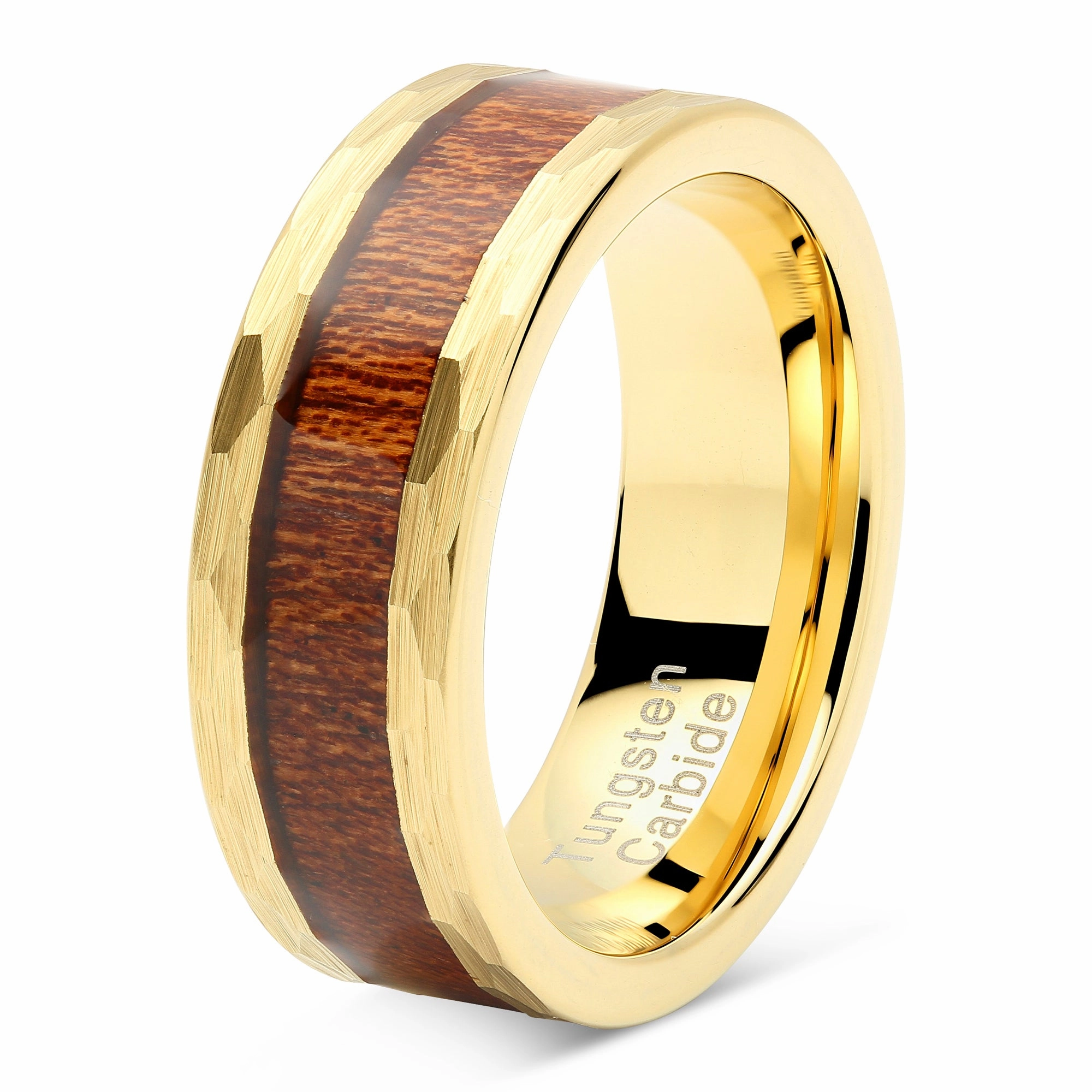 Casual Flow Easy Appearance 100S JEWELRY Tungsten Rings for Men Women Wedding Band Gold Hammered Edge Wood Inlaid Sizes 8-15