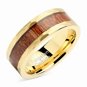 Exclusive Product Malleable Metal 100S JEWELRY Tungsten Rings for Men Women Wedding Band Gold Hammered Edge Wood Inlaid Sizes 8-15
