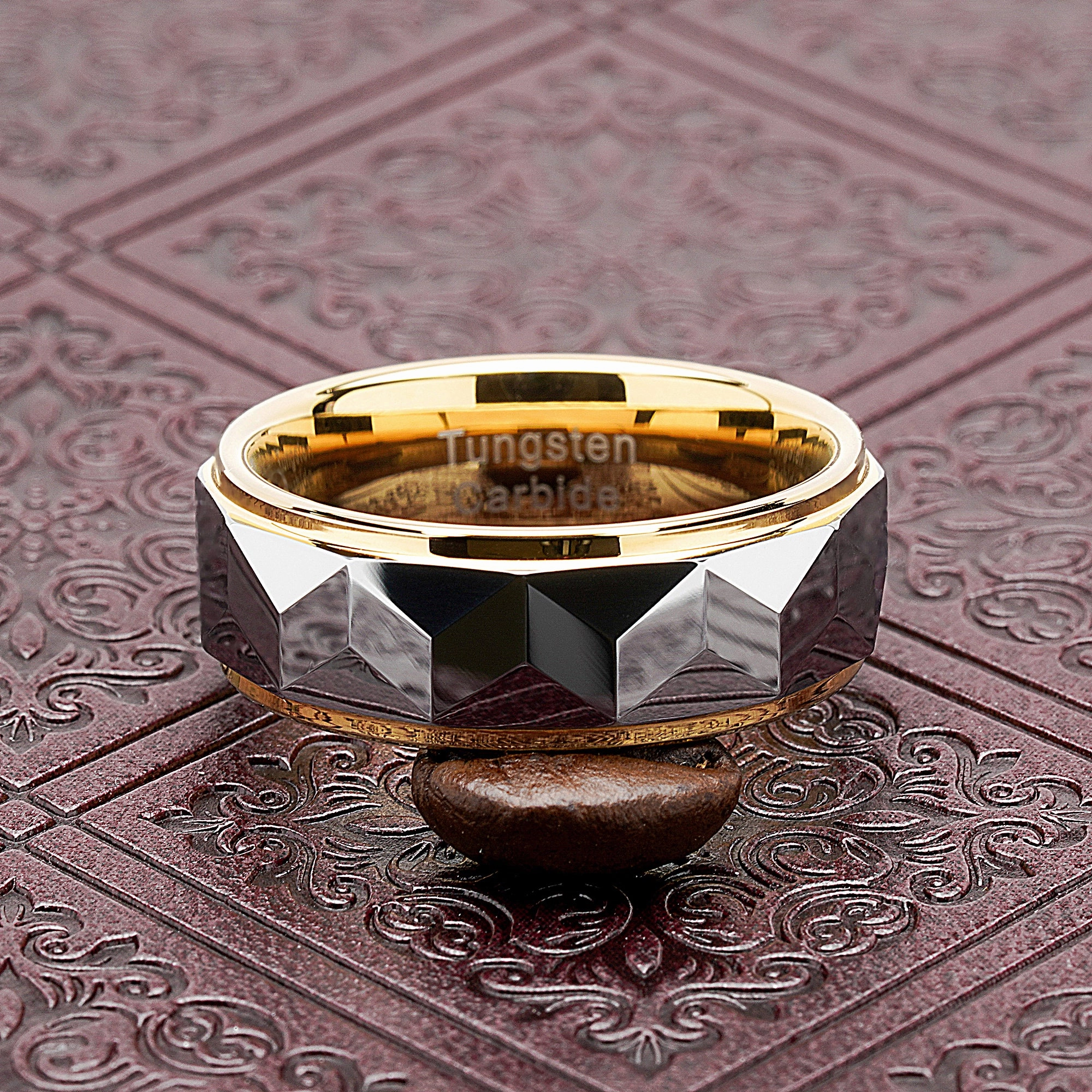 100S JEWELRY Tungsten Rings for Men Women Wedding Band Polished Facet Cut Gold Step Edge Sizes 6-16 Fashion Accessory