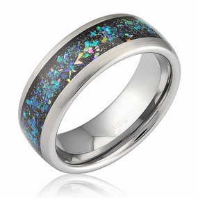 Sturdy Design Affordable Item 100S JEWELRY Tungsten Wedding Ring for Men Women Opal Inlay Silver Band Comfort Fit Size 6-16