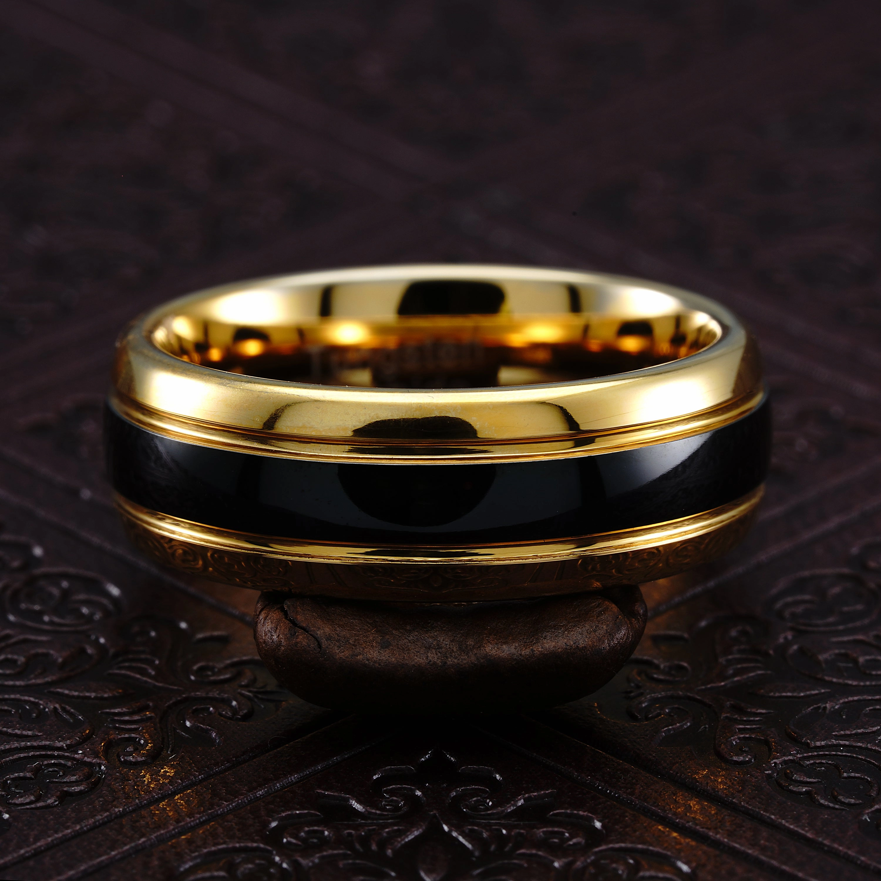 Affordable Statement 100S JEWELRY Two Tone High Polish Black Center Gold Edge Tungsten Rings Men Wedding Bands Promise Engagement Size 6-16