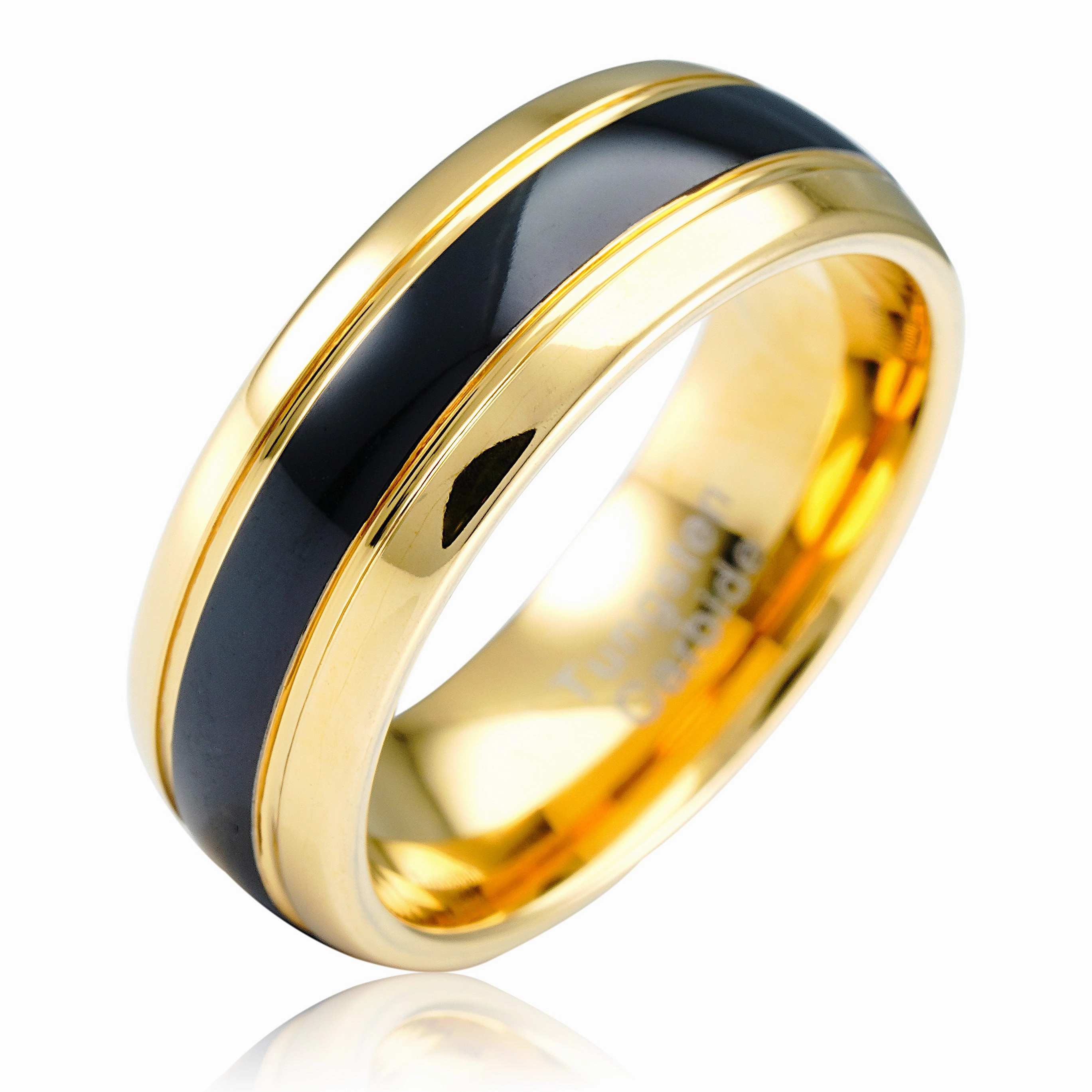 100S JEWELRY Two Tone High Polish Black Center Gold Edge Tungsten Rings Men Wedding Bands Promise Engagement Size 6-16 Coordinated Look Trendy Work