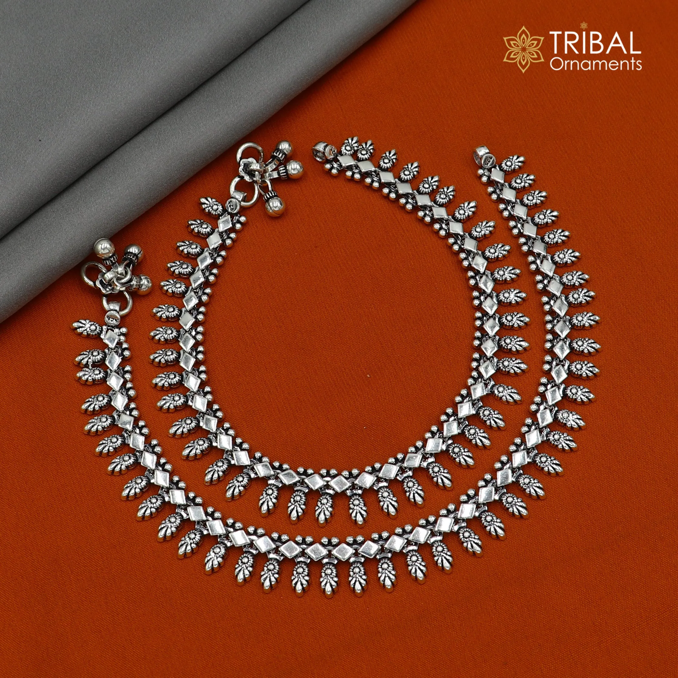 10.5 " 925 sterling silver handmade anklets foot bracelet ,ankle bracelet belly dance jewelry from India ank667