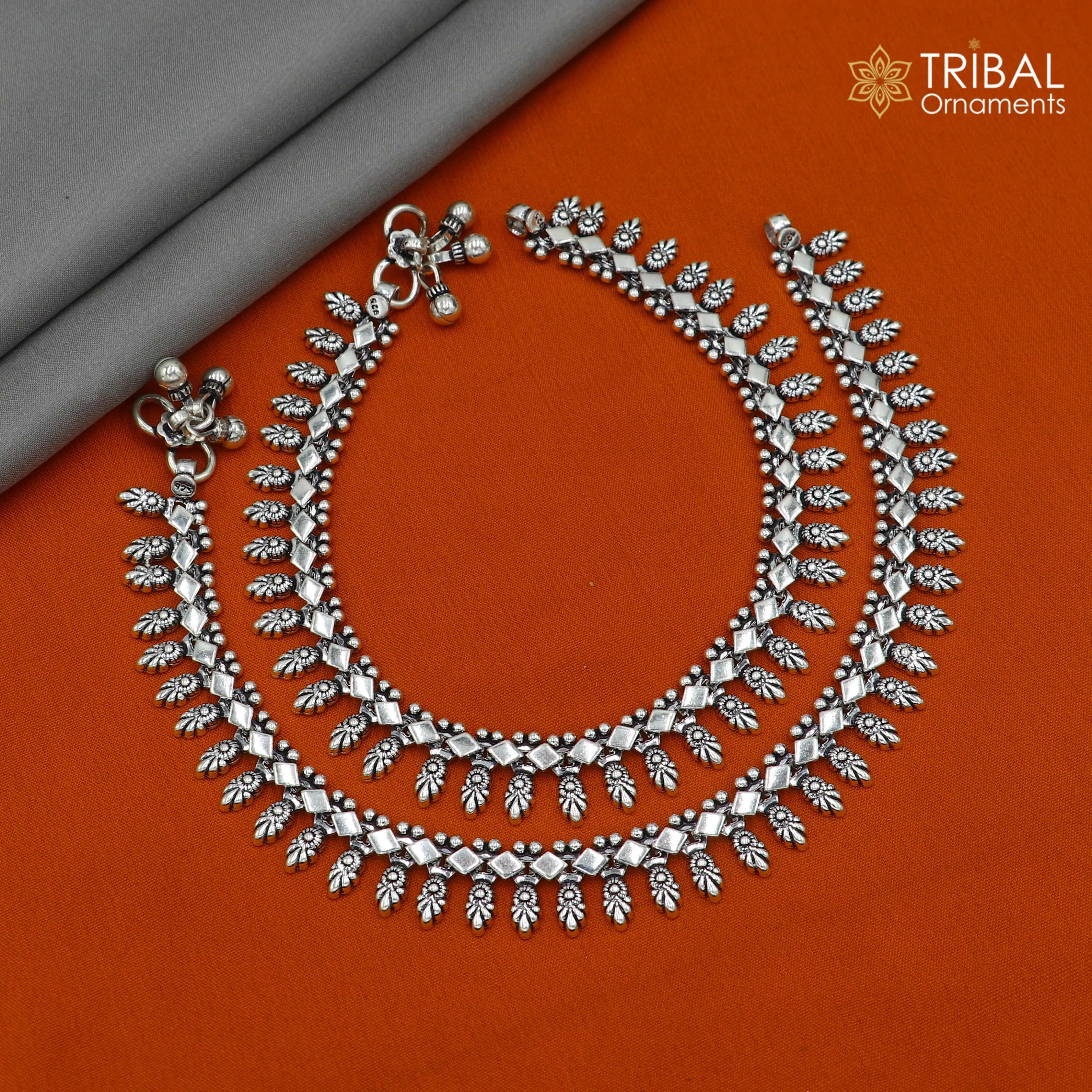 10.5 " 925 sterling silver handmade anklets foot bracelet ,ankle bracelet belly dance jewelry from India ank667