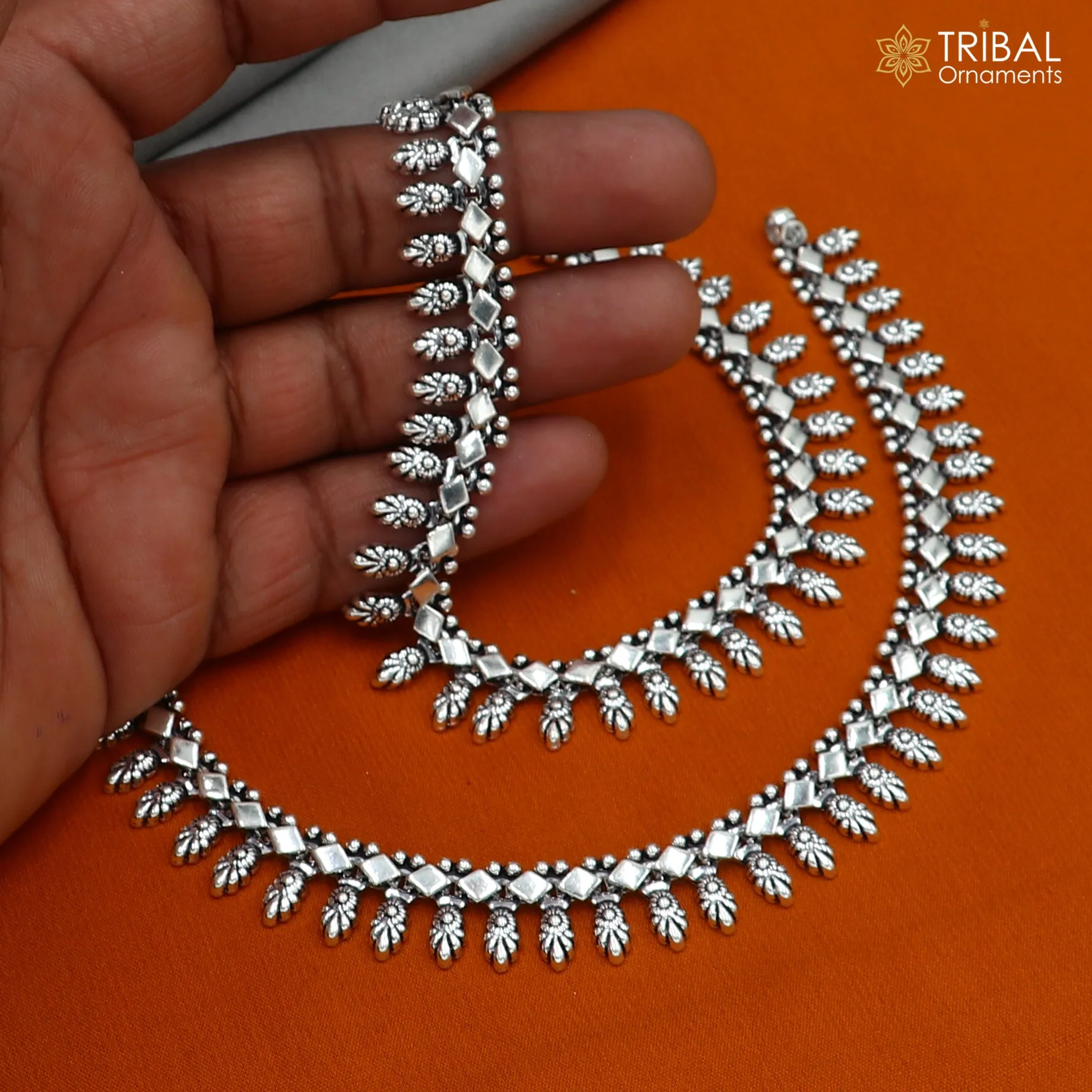 10.5 " 925 sterling silver handmade anklets foot bracelet ,ankle bracelet belly dance jewelry from India ank667