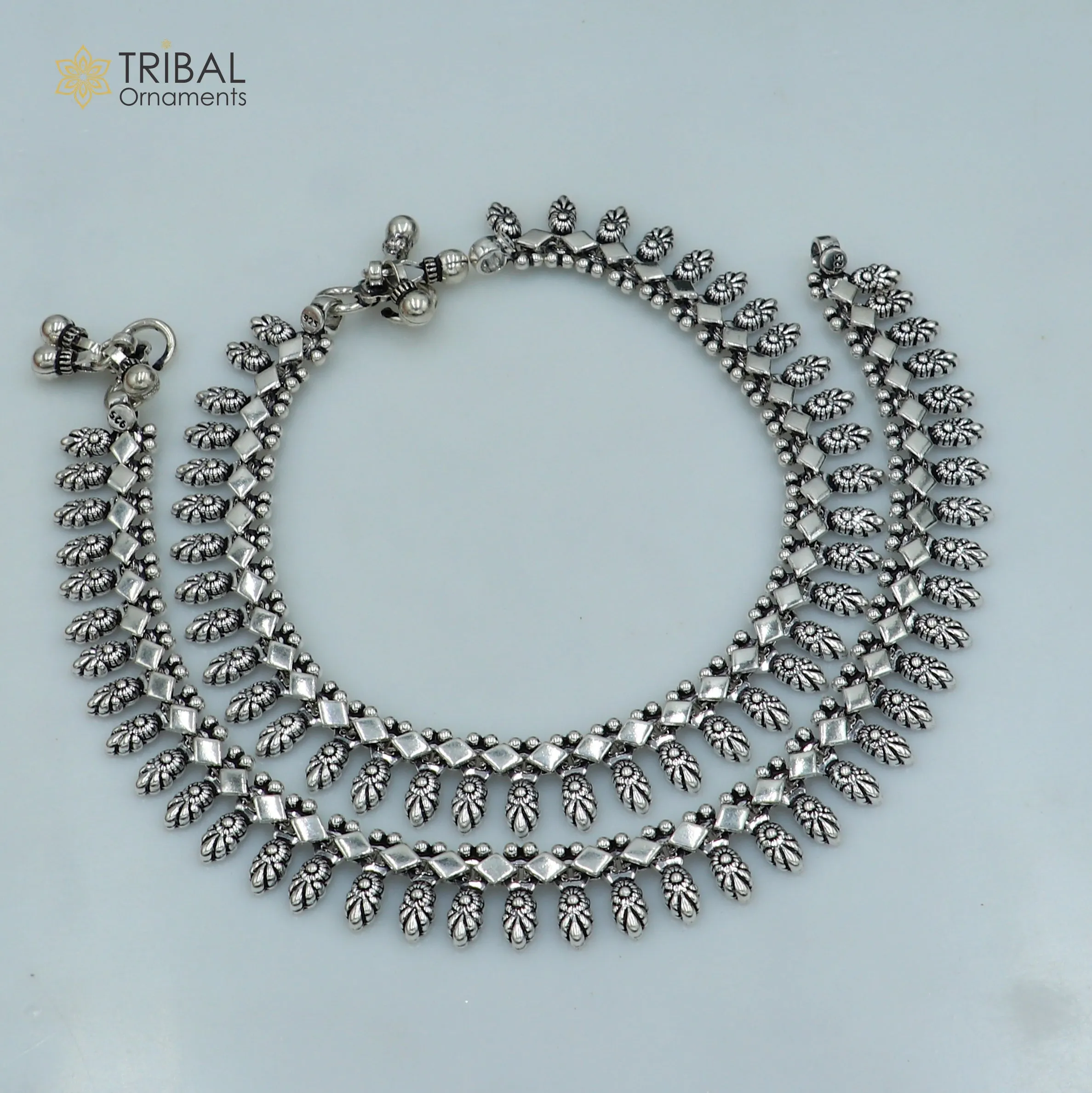 10.5 " 925 sterling silver handmade anklets foot bracelet ,ankle bracelet belly dance jewelry from India ank667