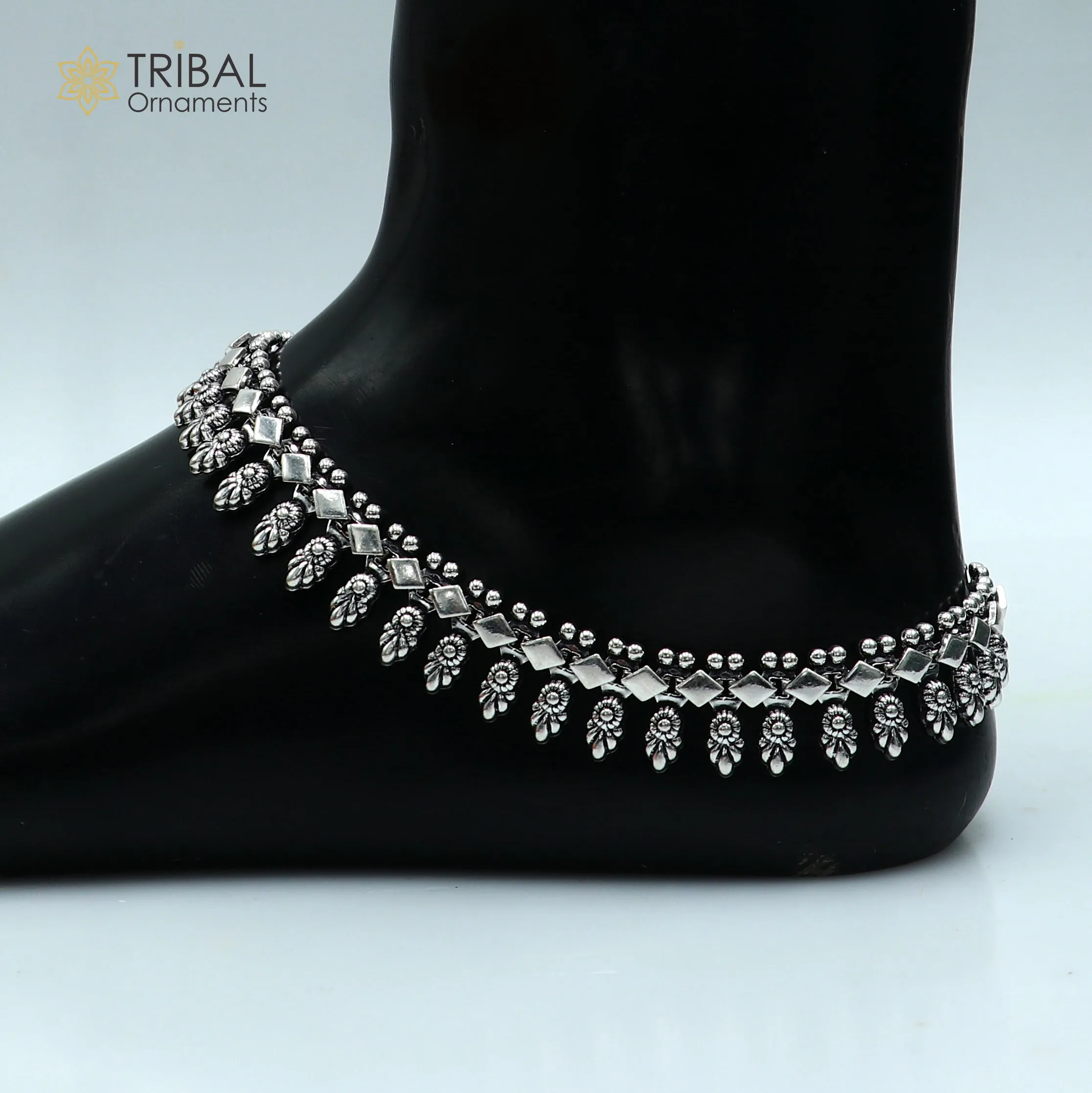 10.5 " 925 sterling silver handmade anklets foot bracelet ,ankle bracelet belly dance jewelry from India ank667