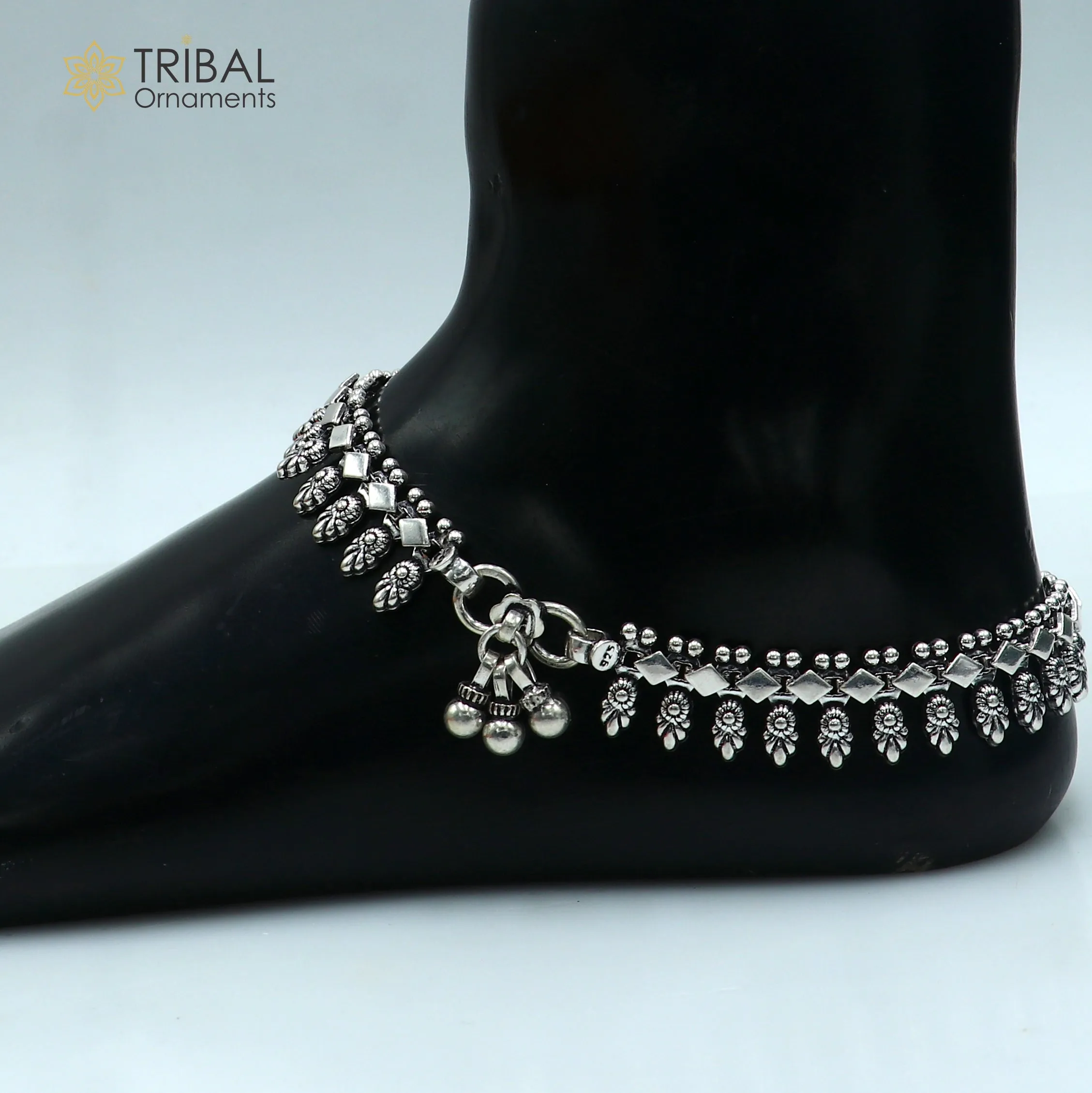 10.5 " 925 sterling silver handmade anklets foot bracelet ,ankle bracelet belly dance jewelry from India ank667