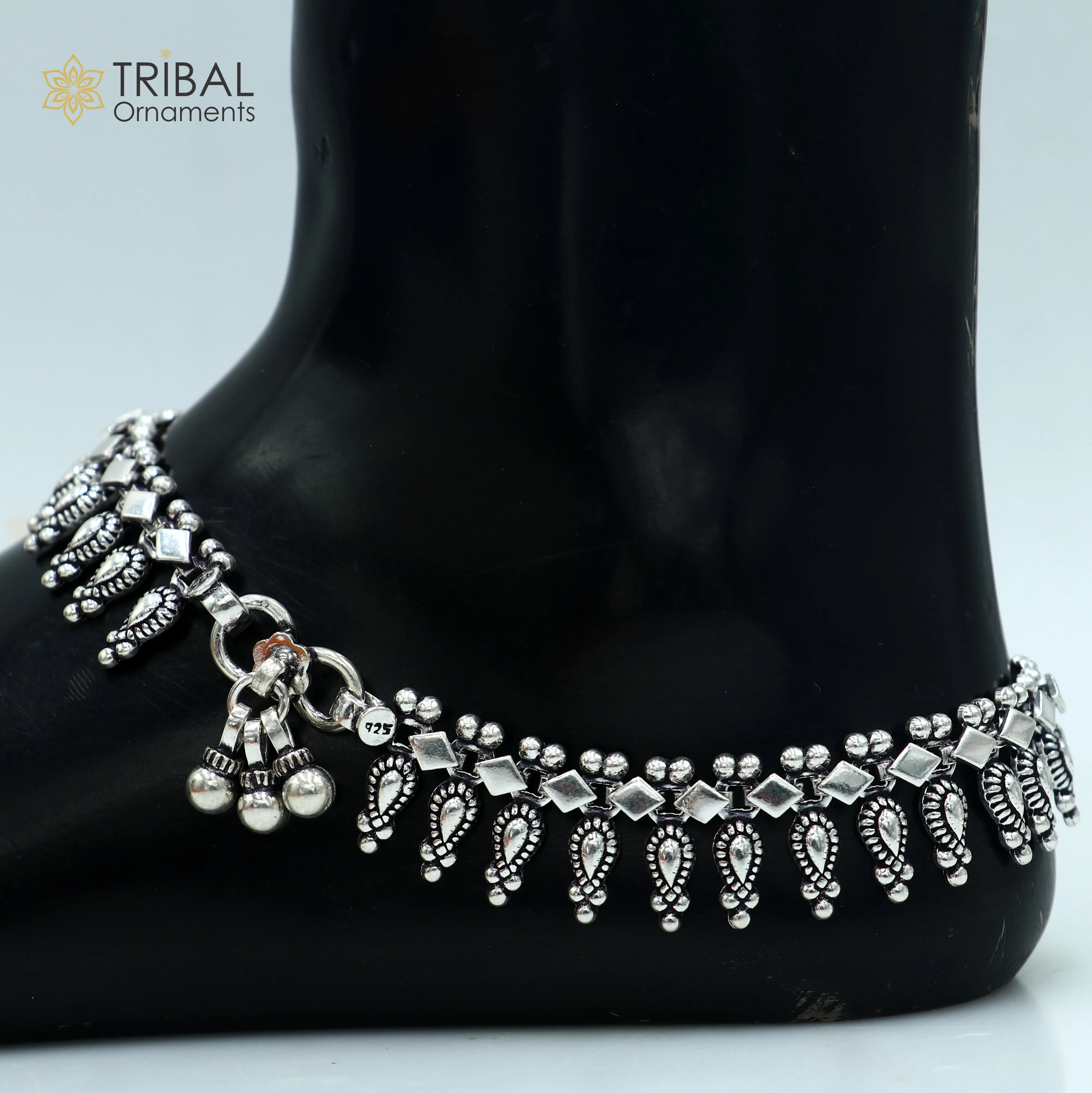 10.5" 925 sterling silver handmade anklets foot bracelet ,ankle bracelet belly dance jewelry from India ank664