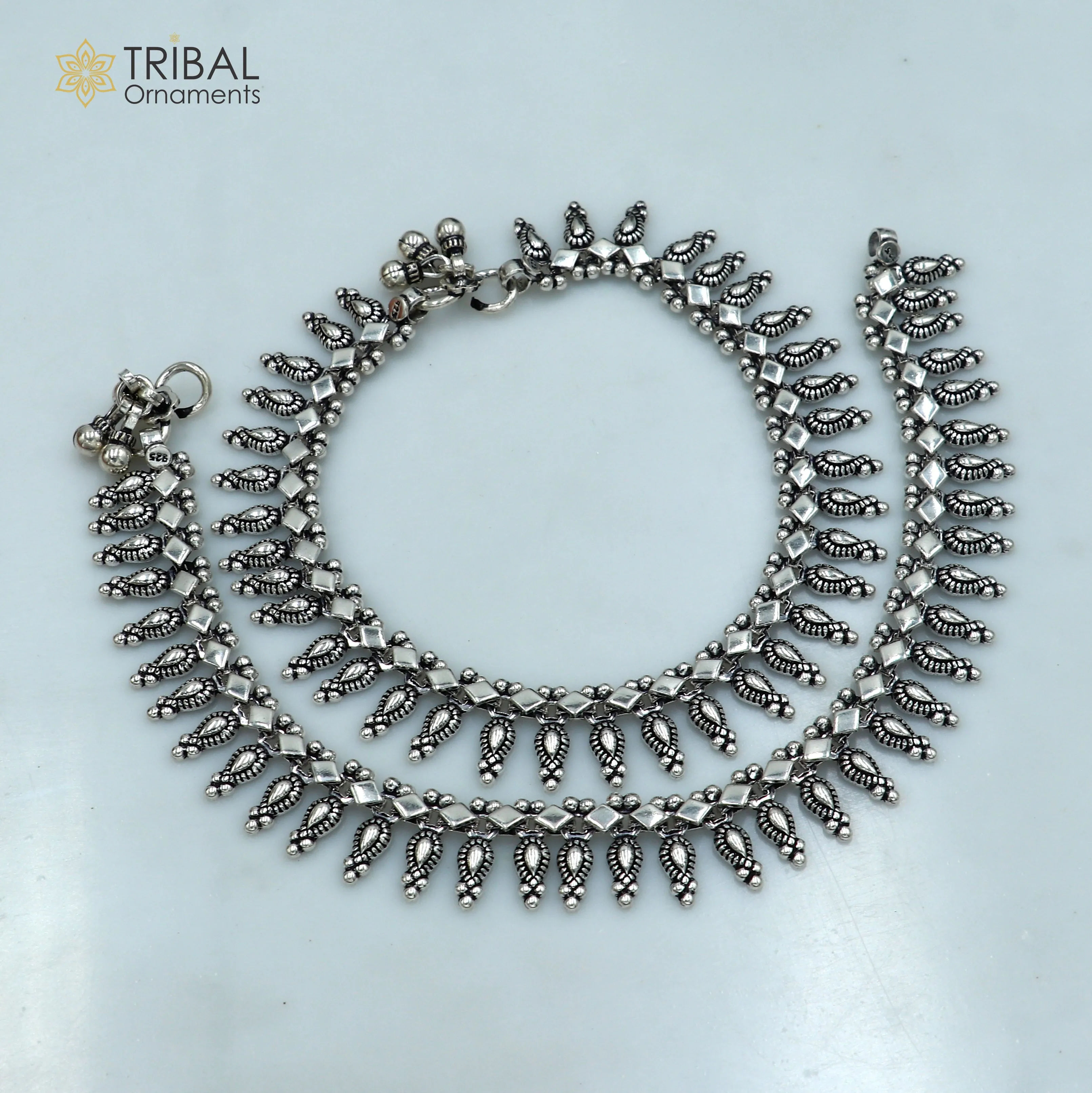 10.5" 925 sterling silver handmade anklets foot bracelet ,ankle bracelet belly dance jewelry from India ank664