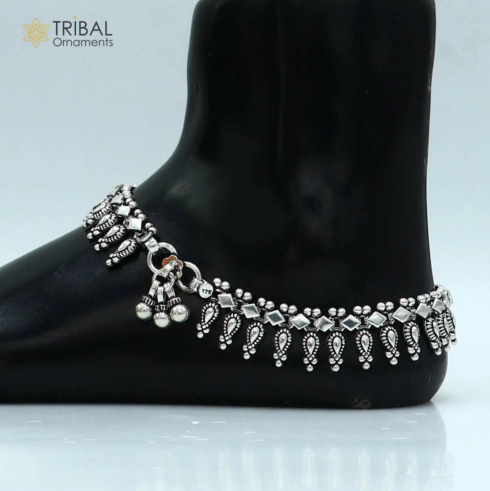 10.5" 925 sterling silver handmade anklets foot bracelet ,ankle bracelet belly dance jewelry from India ank664