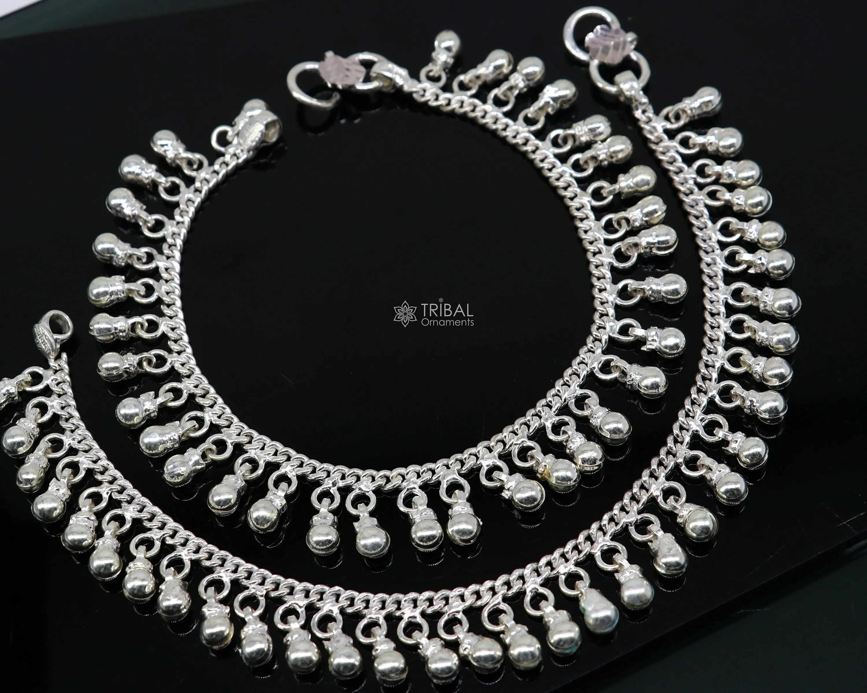 10.5" Long handmade sterling silver amazing hanging drops ankle bracelet, gorgeous charm anklets belly dance ethnic tribal jewelry ank539