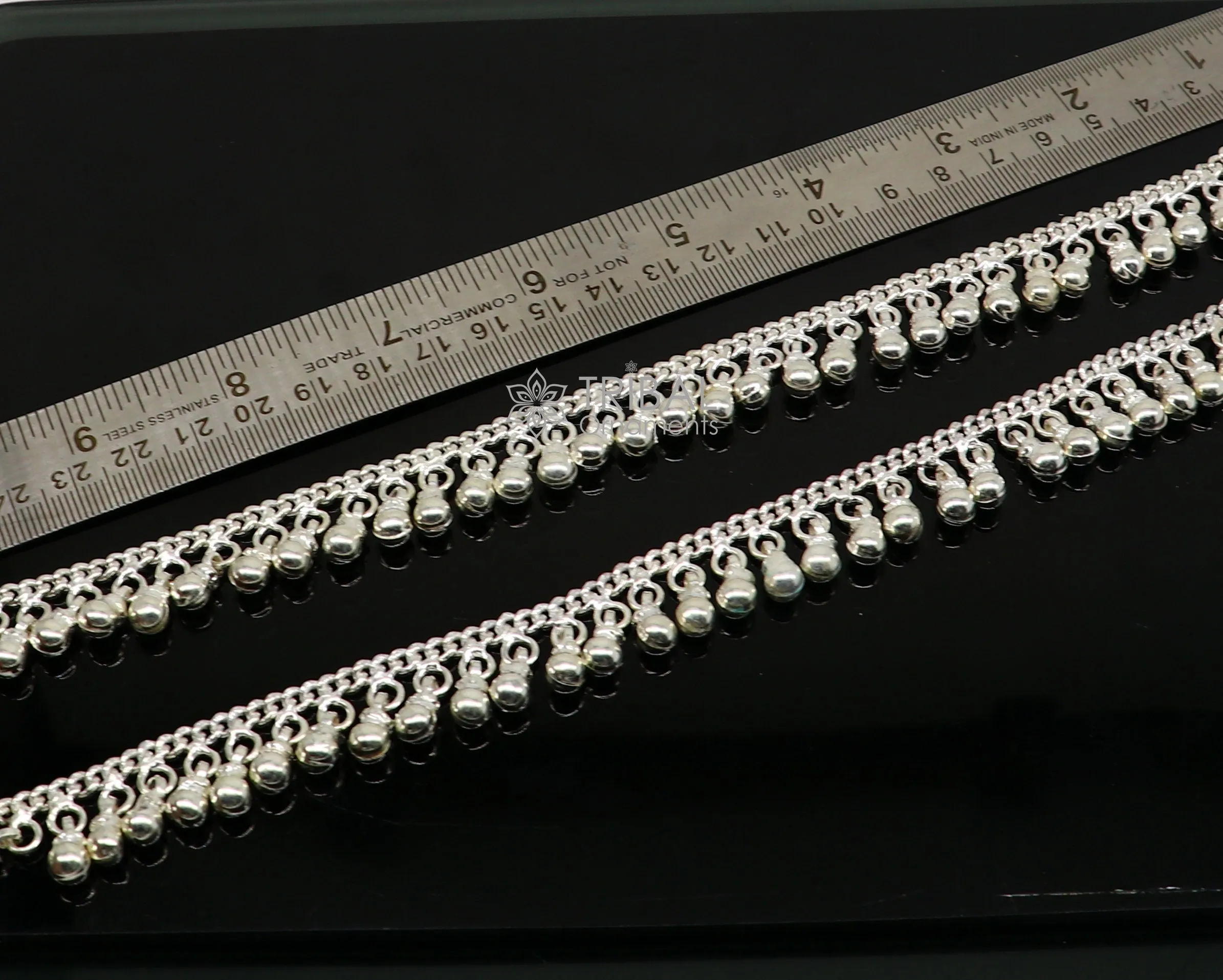 10.5" Long handmade sterling silver amazing hanging drops ankle bracelet, gorgeous charm anklets belly dance ethnic tribal jewelry ank539