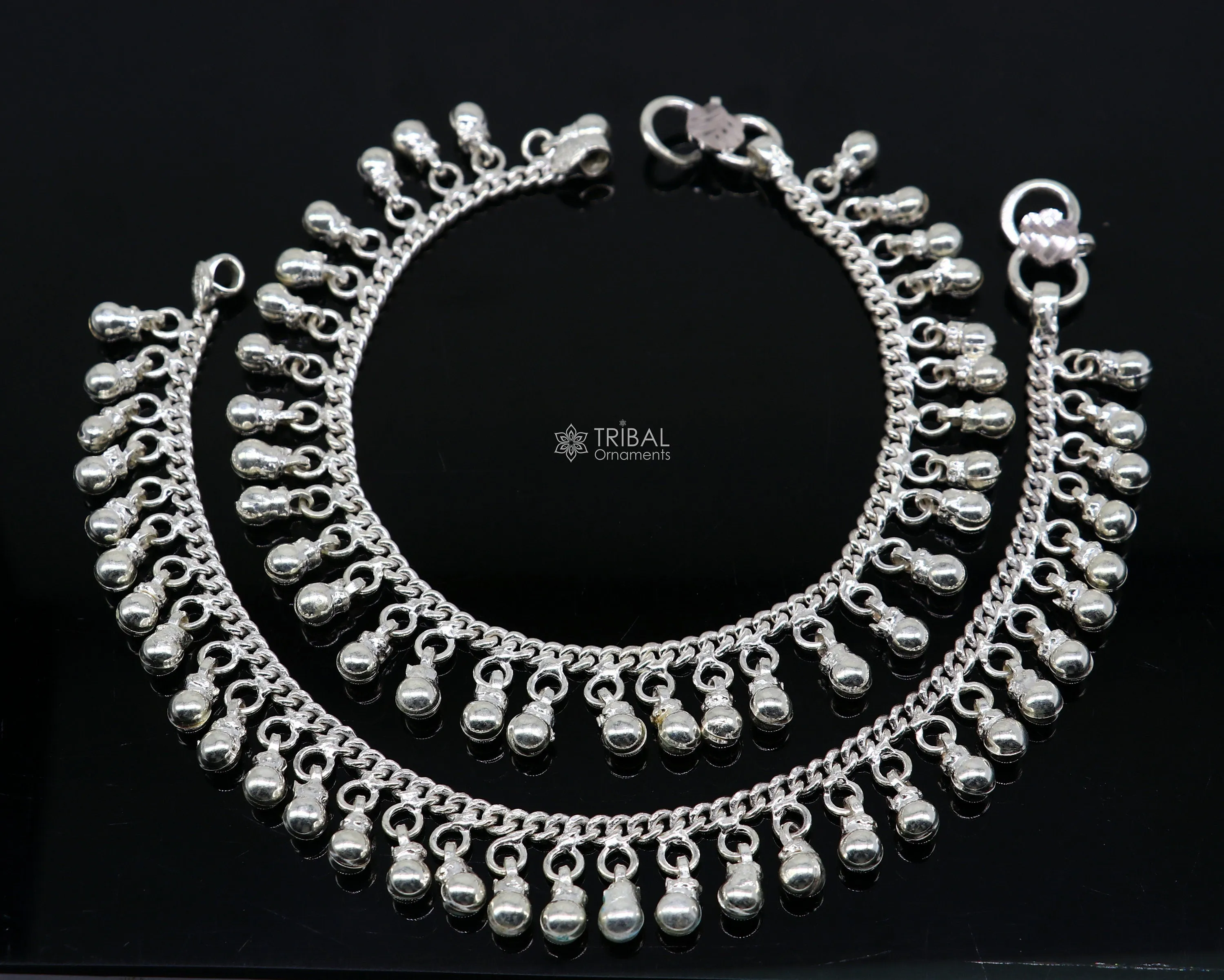 10.5" Long handmade sterling silver amazing hanging drops ankle bracelet, gorgeous charm anklets belly dance ethnic tribal jewelry ank539