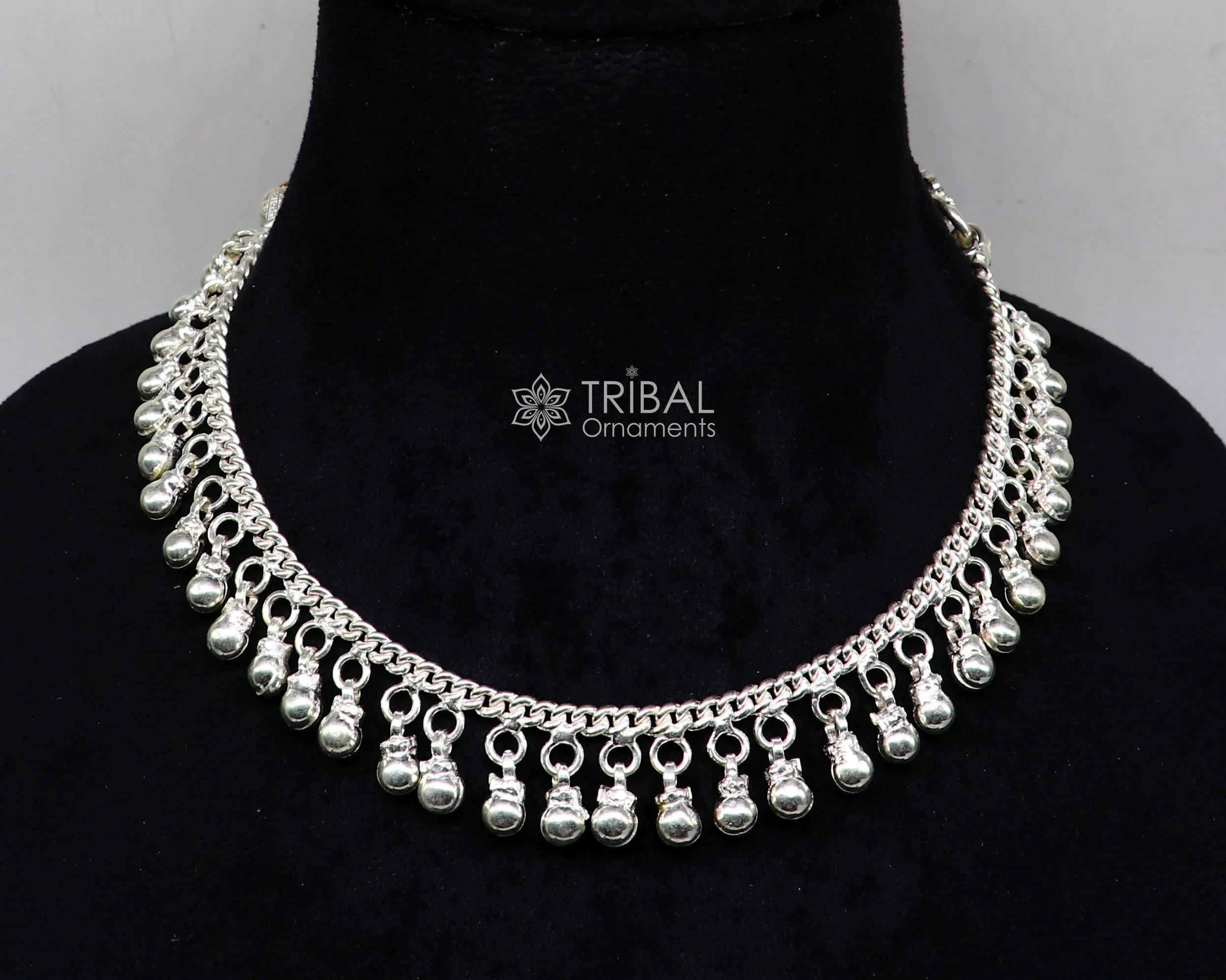 10.5" Long handmade sterling silver amazing hanging drops ankle bracelet, gorgeous charm anklets belly dance ethnic tribal jewelry ank539