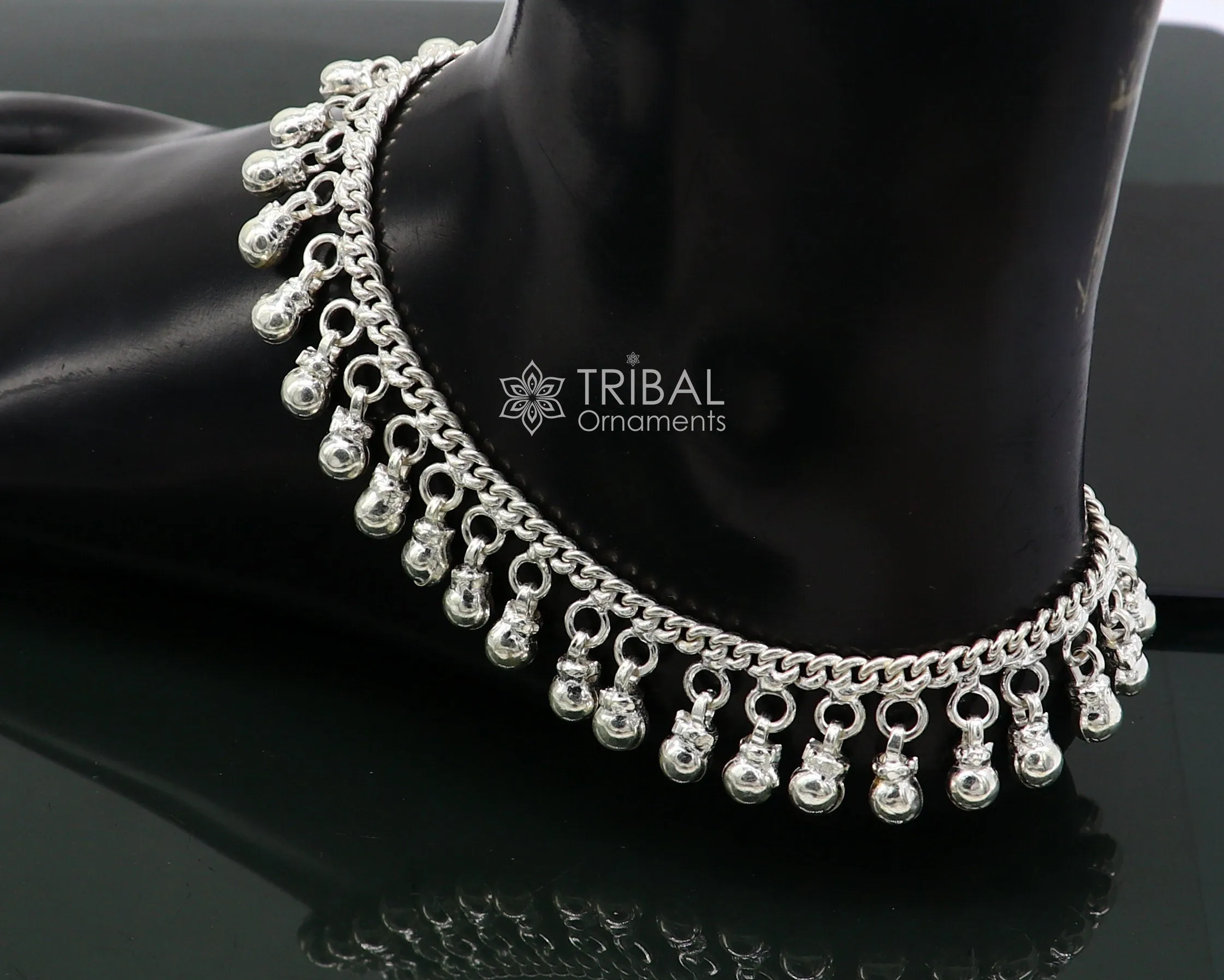 10.5" Long handmade sterling silver amazing hanging drops ankle bracelet, gorgeous charm anklets belly dance ethnic tribal jewelry ank539
