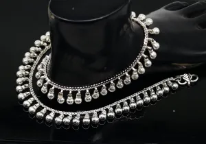 10.5" Long handmade sterling silver amazing jingling bells ankle bracelet, gorgeous noisy anklets customized belly dance jewelry ank462