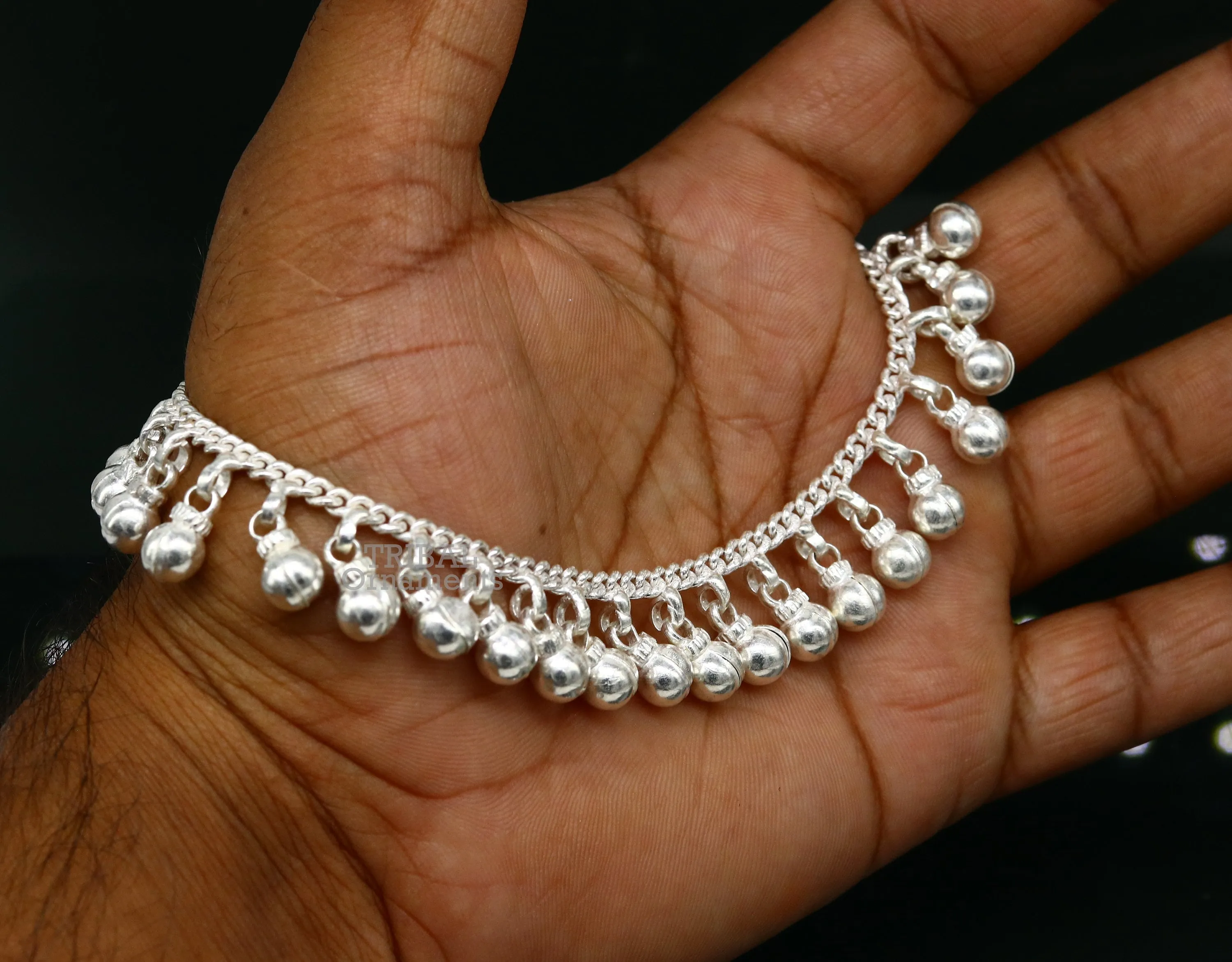 10.5" Long handmade sterling silver amazing jingling bells ankle bracelet, gorgeous noisy anklets customized belly dance jewelry ank462