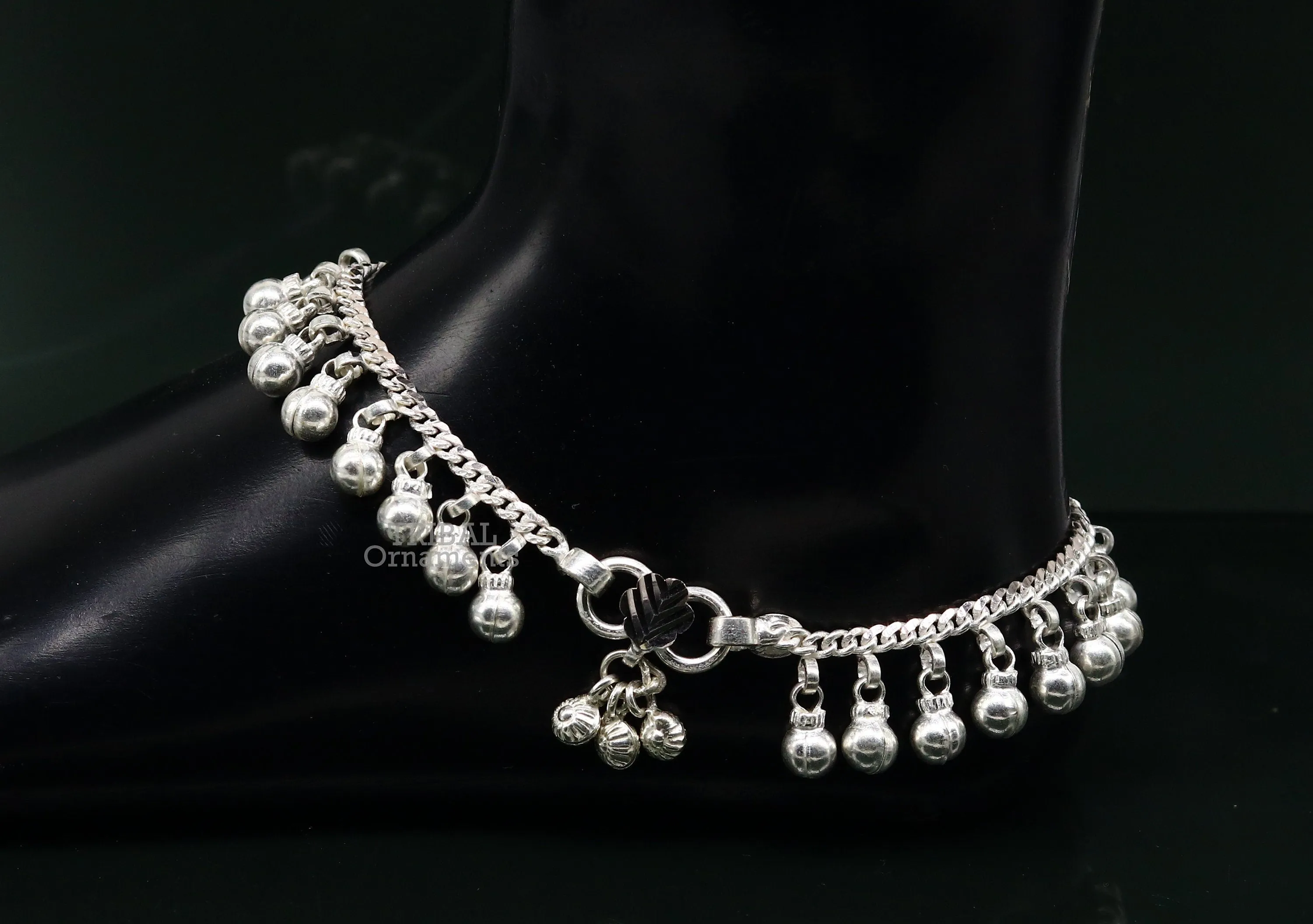 10.5" Long handmade sterling silver amazing jingling bells ankle bracelet, gorgeous noisy anklets customized belly dance jewelry ank462