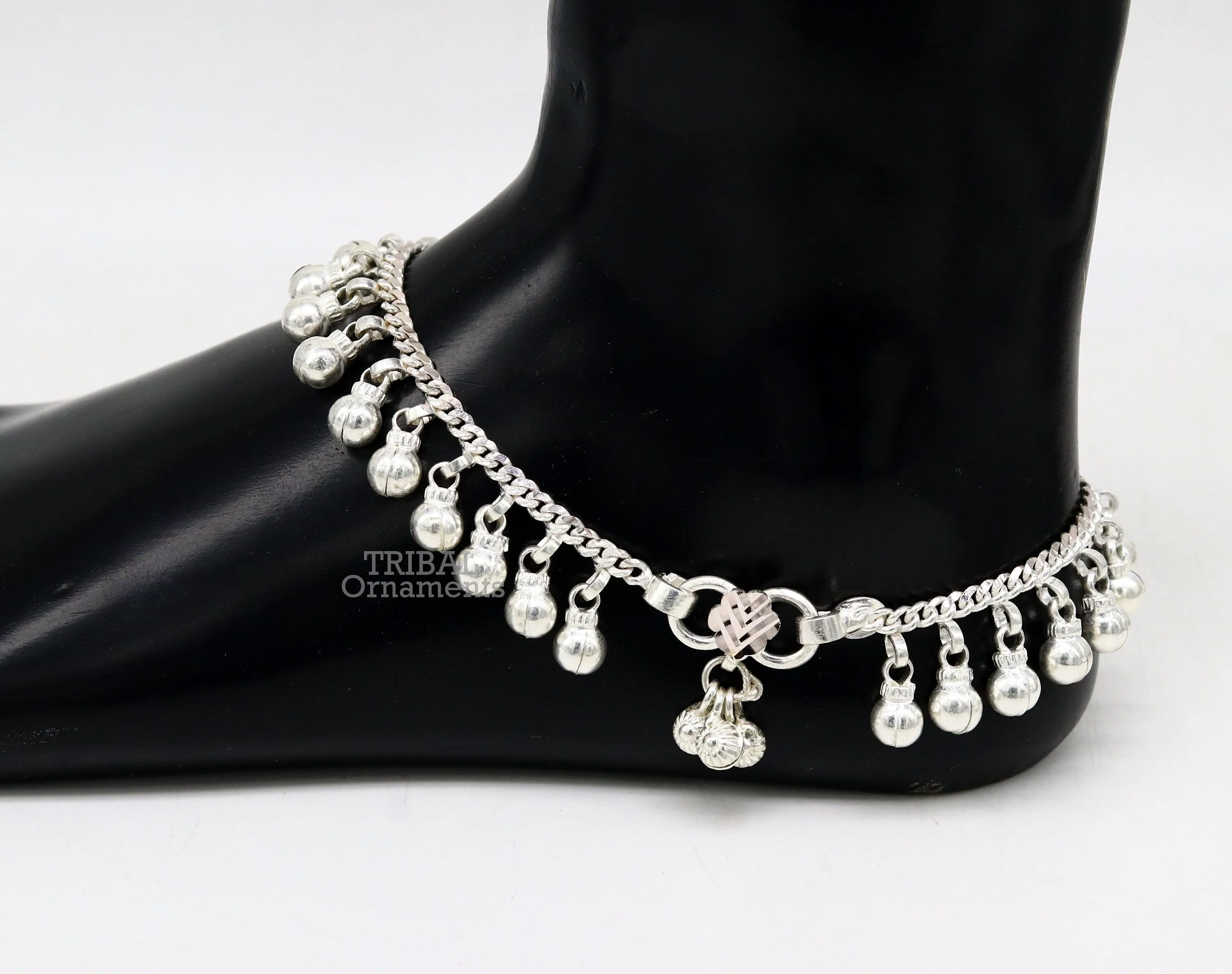 10.5" Long handmade sterling silver amazing jingling bells ankle bracelet, gorgeous noisy anklets customized belly dance jewelry ank462