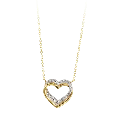 10k 2 tone Heart pendant with adjustable 18" Rolo chain