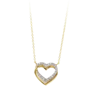 10k 2 tone Heart pendant with adjustable 18" Rolo chain