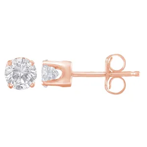 10K Rose Gold over .925 Sterling Silver 3/4 Cttw Round Brilliant-Cut Diamond Classic 4-Prong Stud Earrings