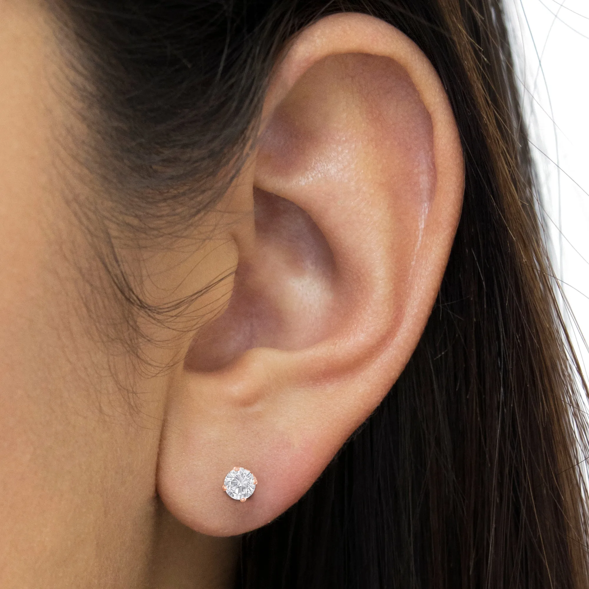 10K Rose Gold over .925 Sterling Silver 3/4 Cttw Round Brilliant-Cut Diamond Classic 4-Prong Stud Earrings