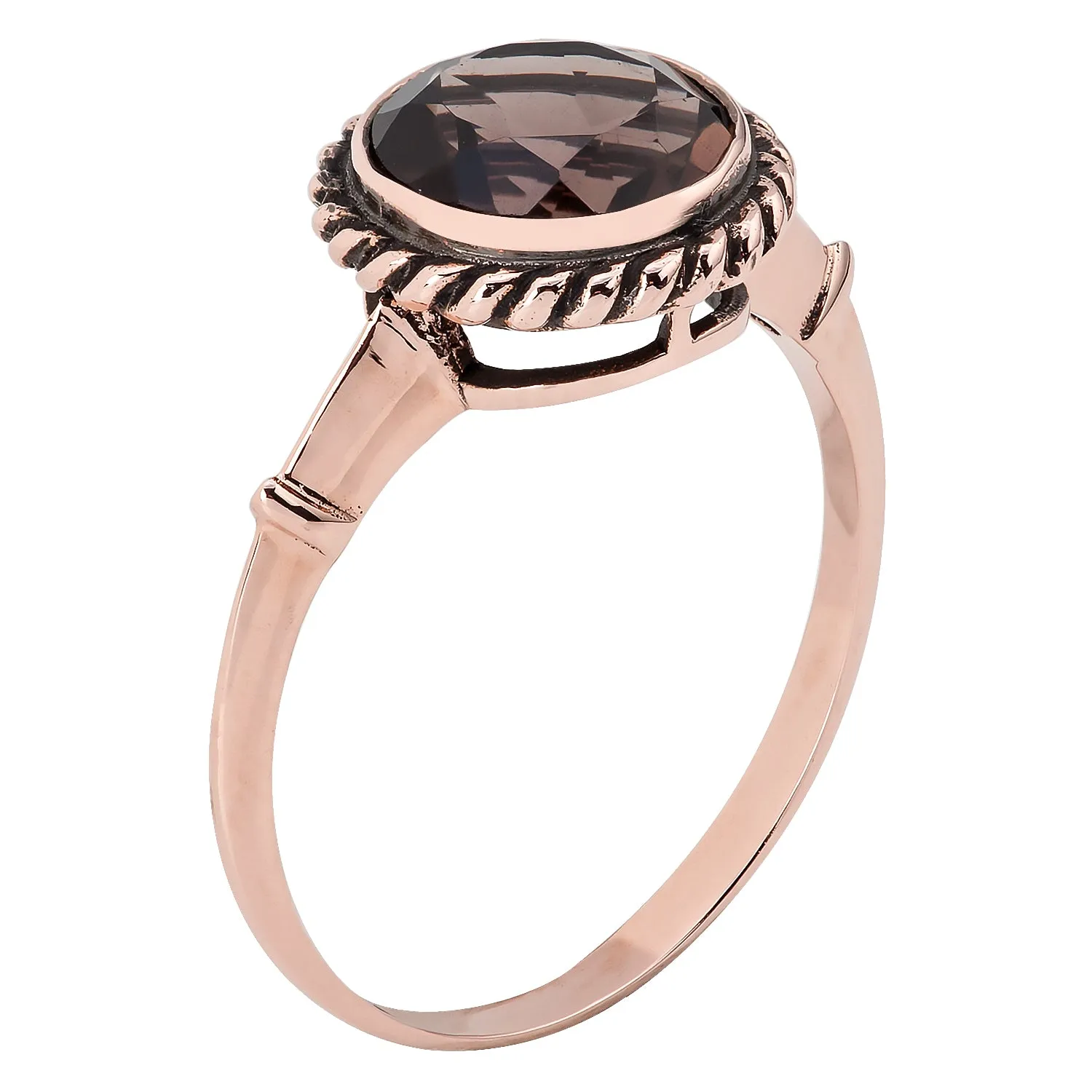 10k Rose Gold Vintage Style Genuine Round Smoky Quartz Ring