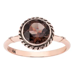 10k Rose Gold Vintage Style Genuine Round Smoky Quartz Ring