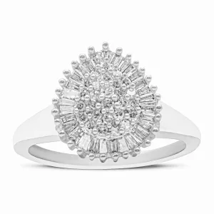 10K White Gold 1/2 Cttw Round & Baguette Cut Diamond Pear Shaped Domed Pavé Cluster with Halo Cocktail Ring (H-I Color, SI1-SI2 Clarity) by Infinite Jewels