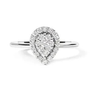 10K White Gold 3/8 Cttw Round-Cut Lab Grown Diamond Cluster Pear Promise Ring