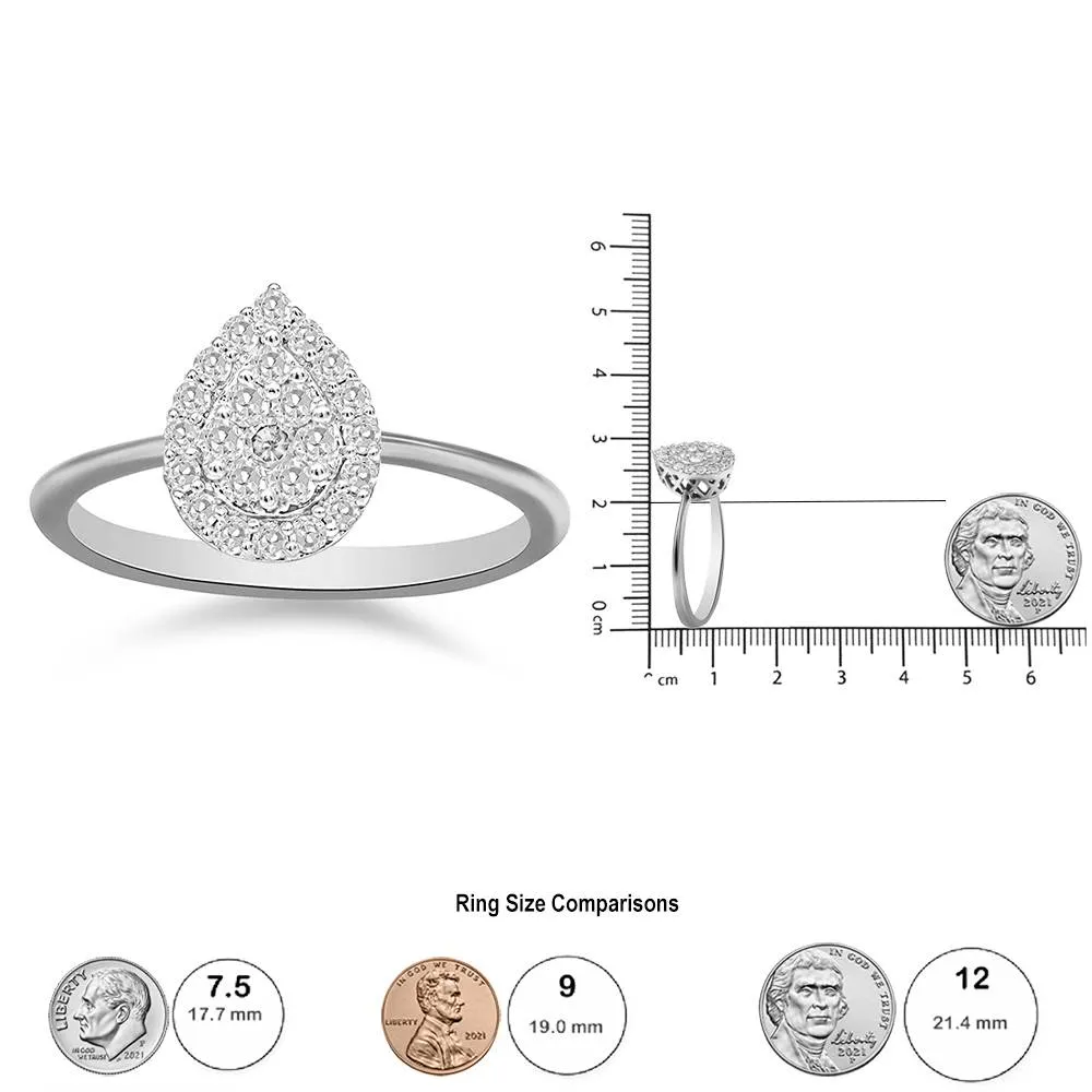 10K White Gold 3/8 Cttw Round-Cut Lab Grown Diamond Cluster Pear Promise Ring