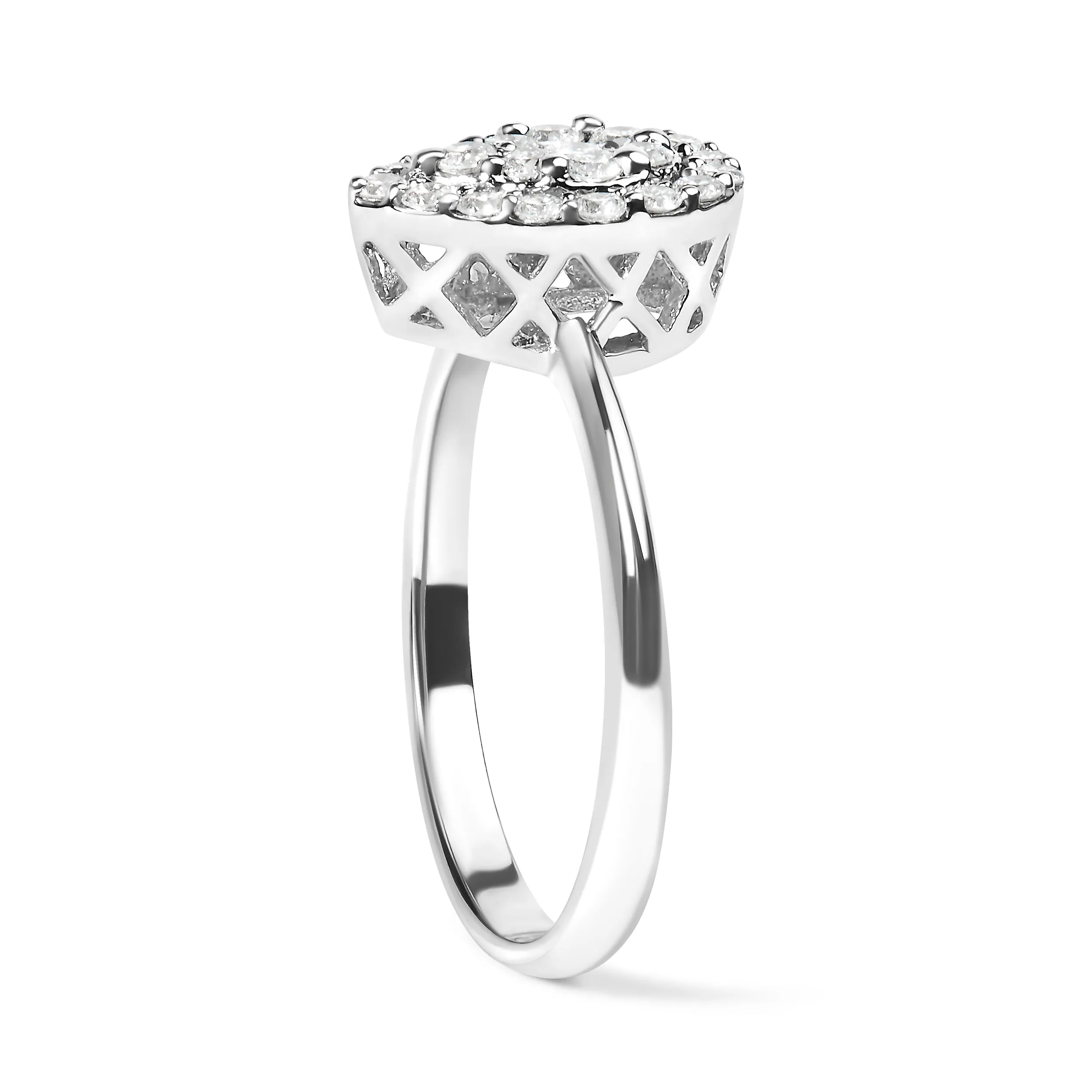 10K White Gold 3/8 Cttw Round-Cut Lab Grown Diamond Cluster Pear Promise Ring