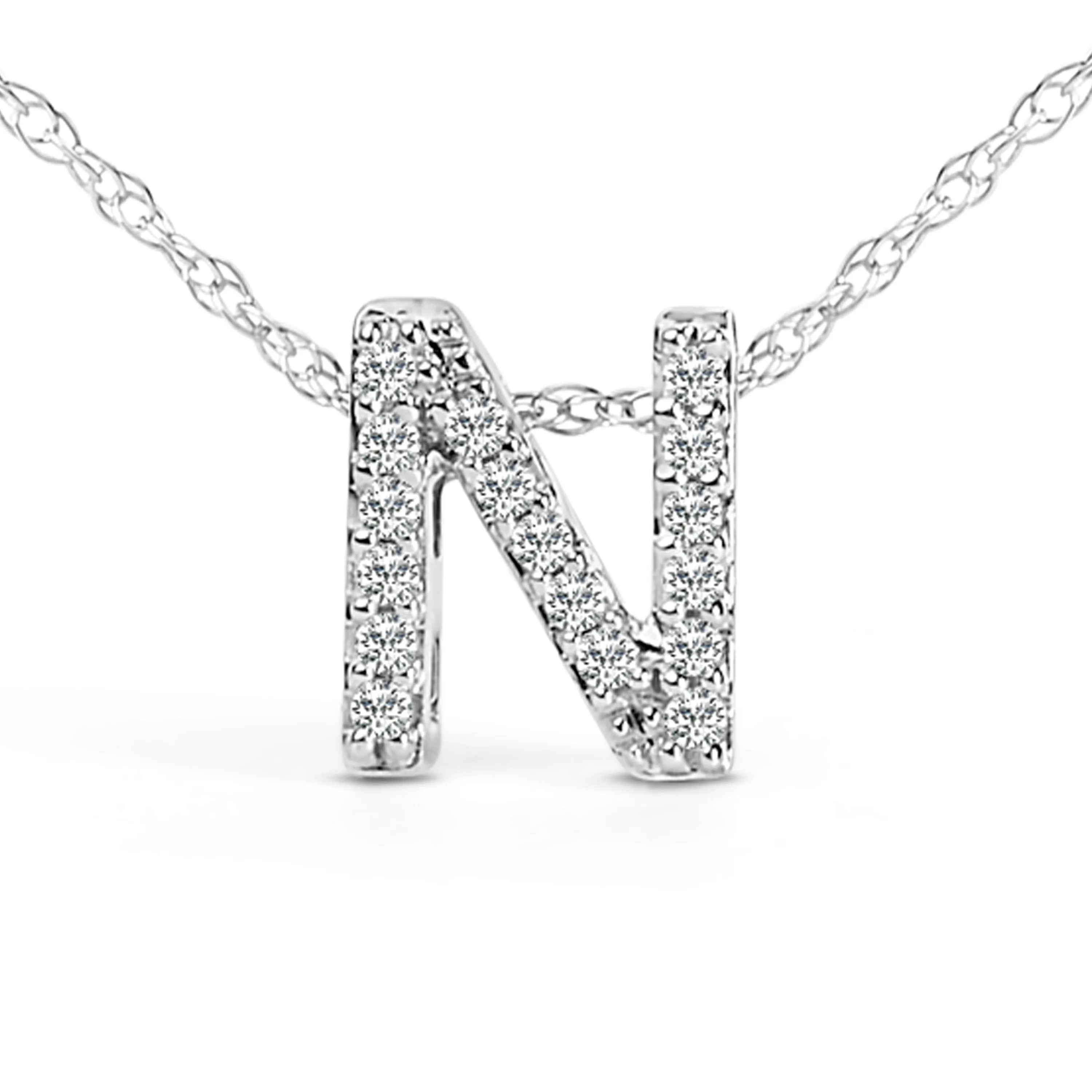 10K White Gold Diamond Accent "A to Z" Alphabet Initial Pendant Necklace