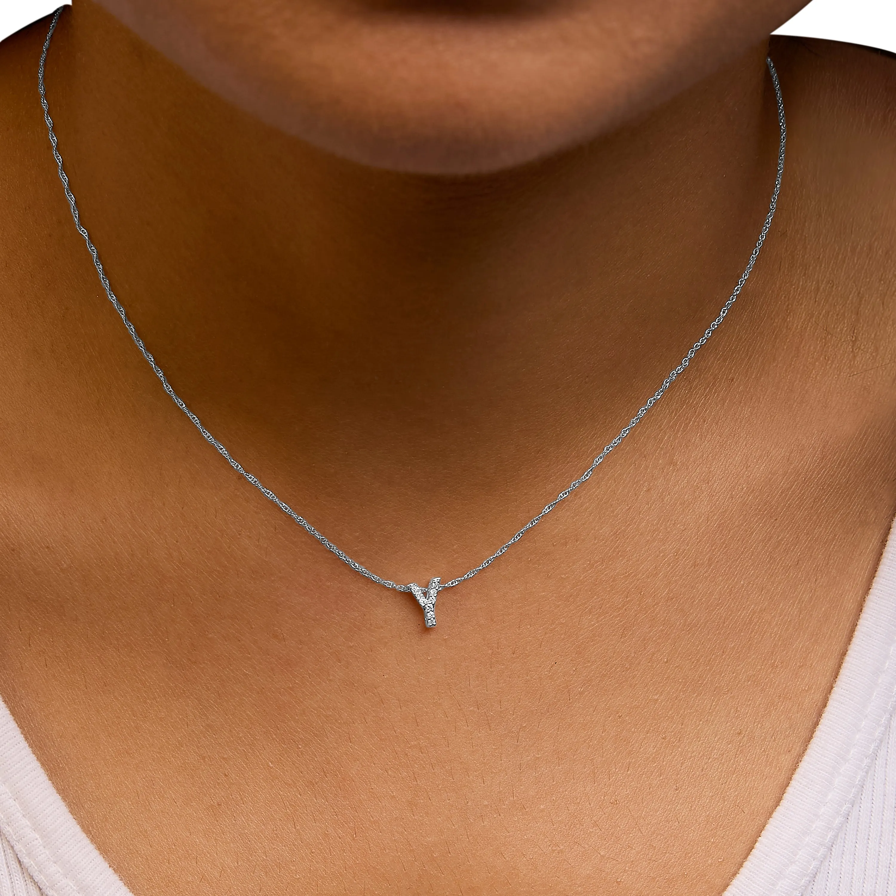 10K White Gold Diamond Accent "A to Z" Alphabet Initial Pendant Necklace