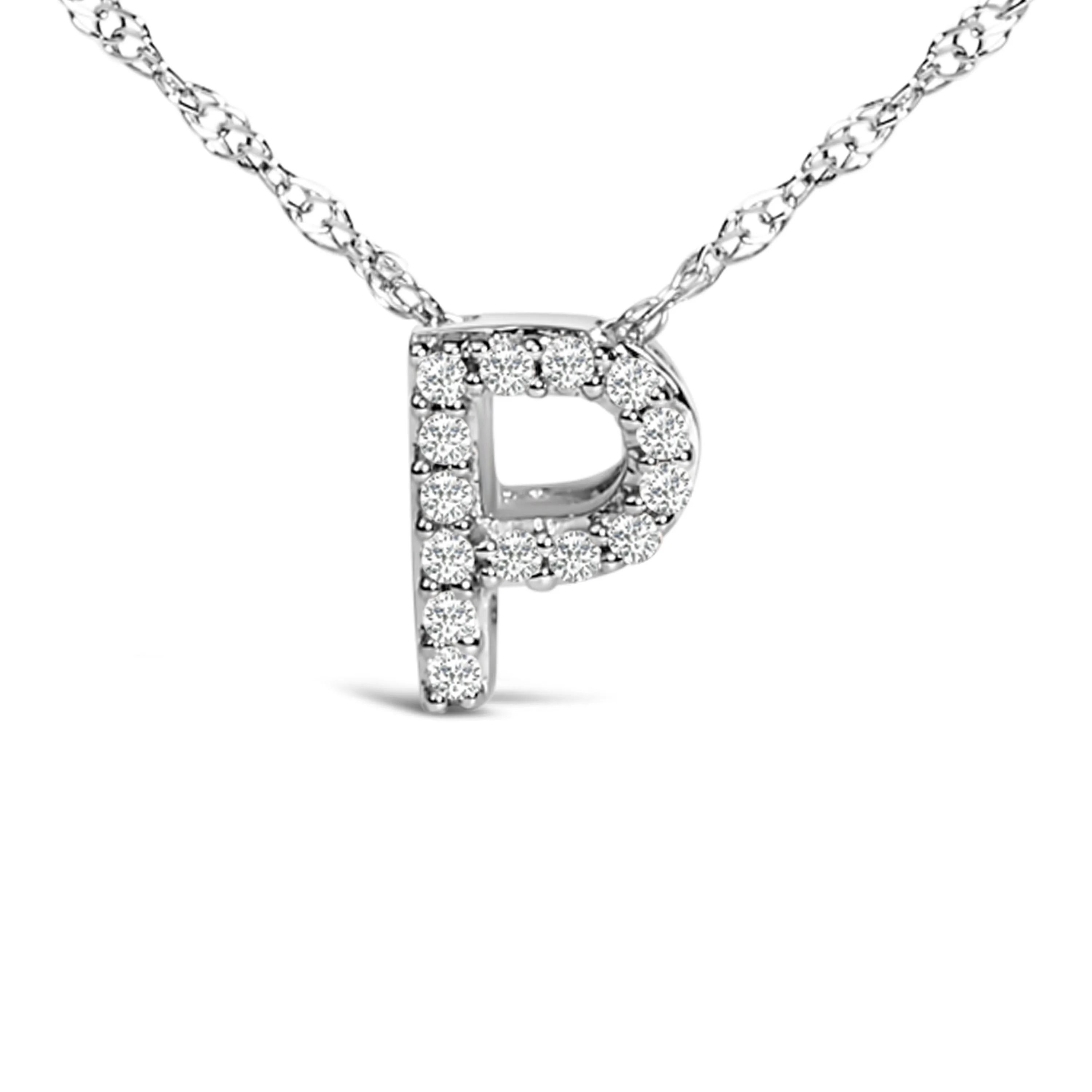 10K White Gold Diamond Accent "A to Z" Alphabet Initial Pendant Necklace