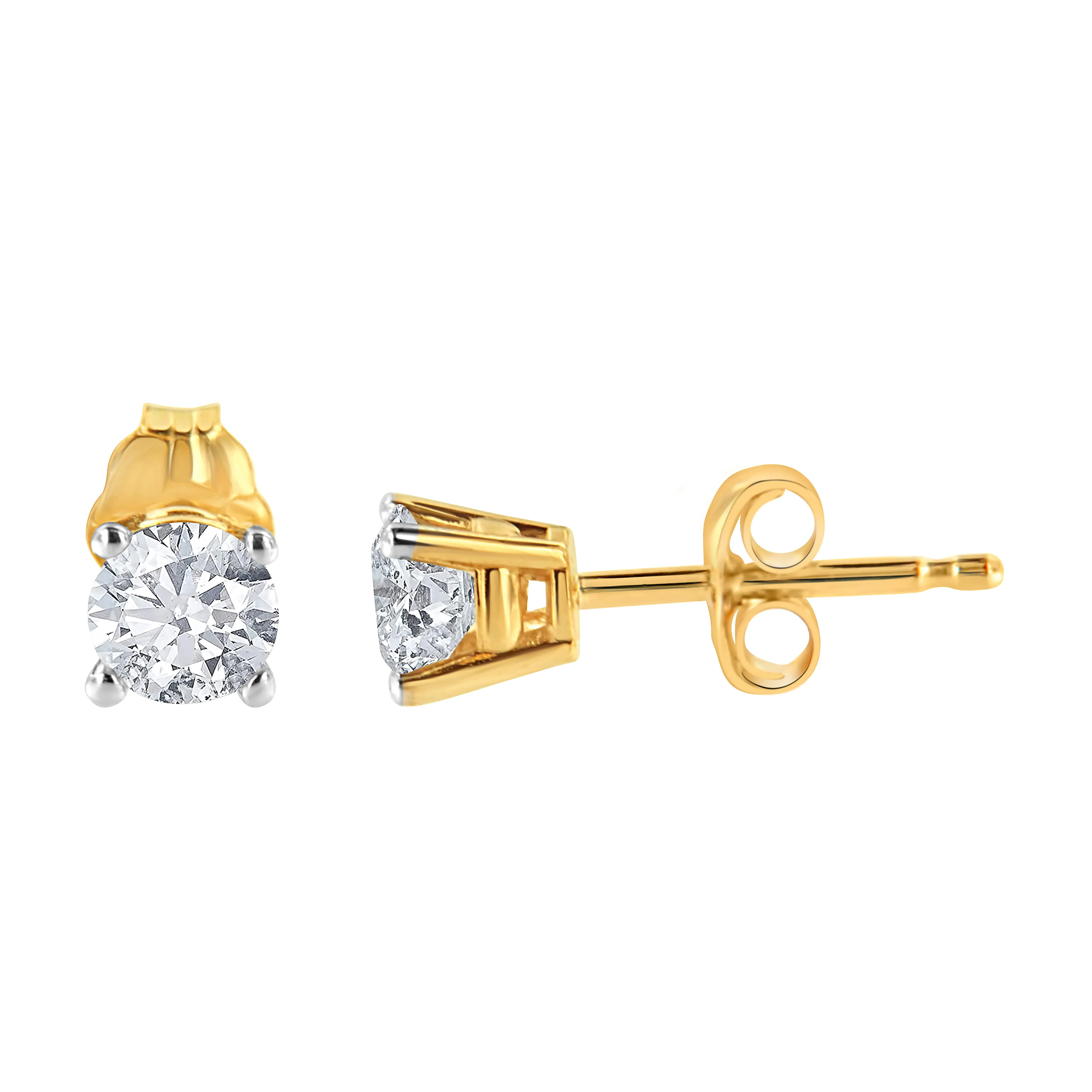 10K Yellow Gold 1/2 Cttw Round Brilliant-Cut Near Colorless Diamond Classic 4-Prong Stud Earrings