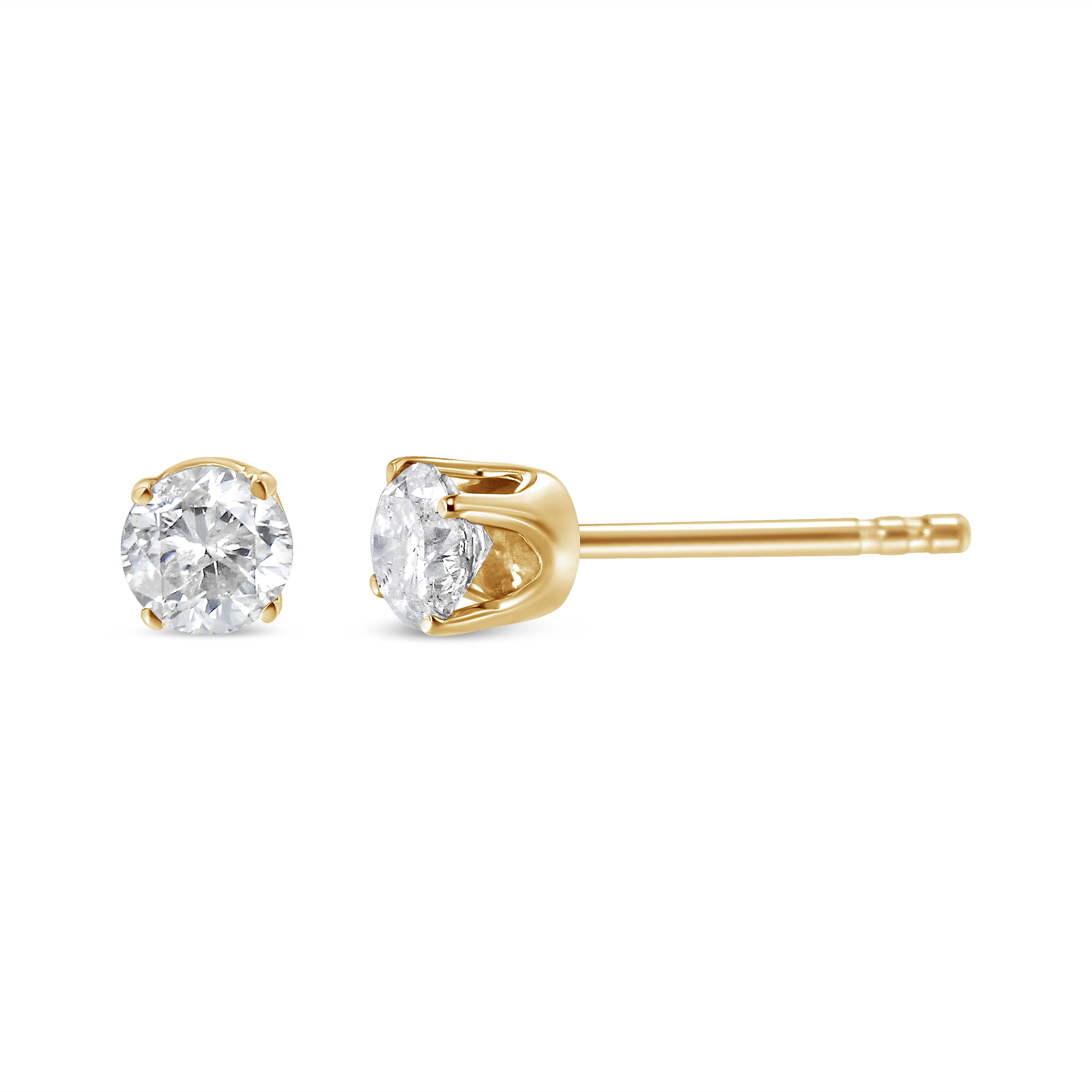 10K Yellow Gold 1/2 Cttw Round Brilliant-Cut Near Colorless Diamond Classic 4-Prong Stud Earrings