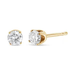 10K Yellow Gold 1/2 Cttw Round Brilliant-Cut Near Colorless Diamond Classic 4-Prong Stud Earrings